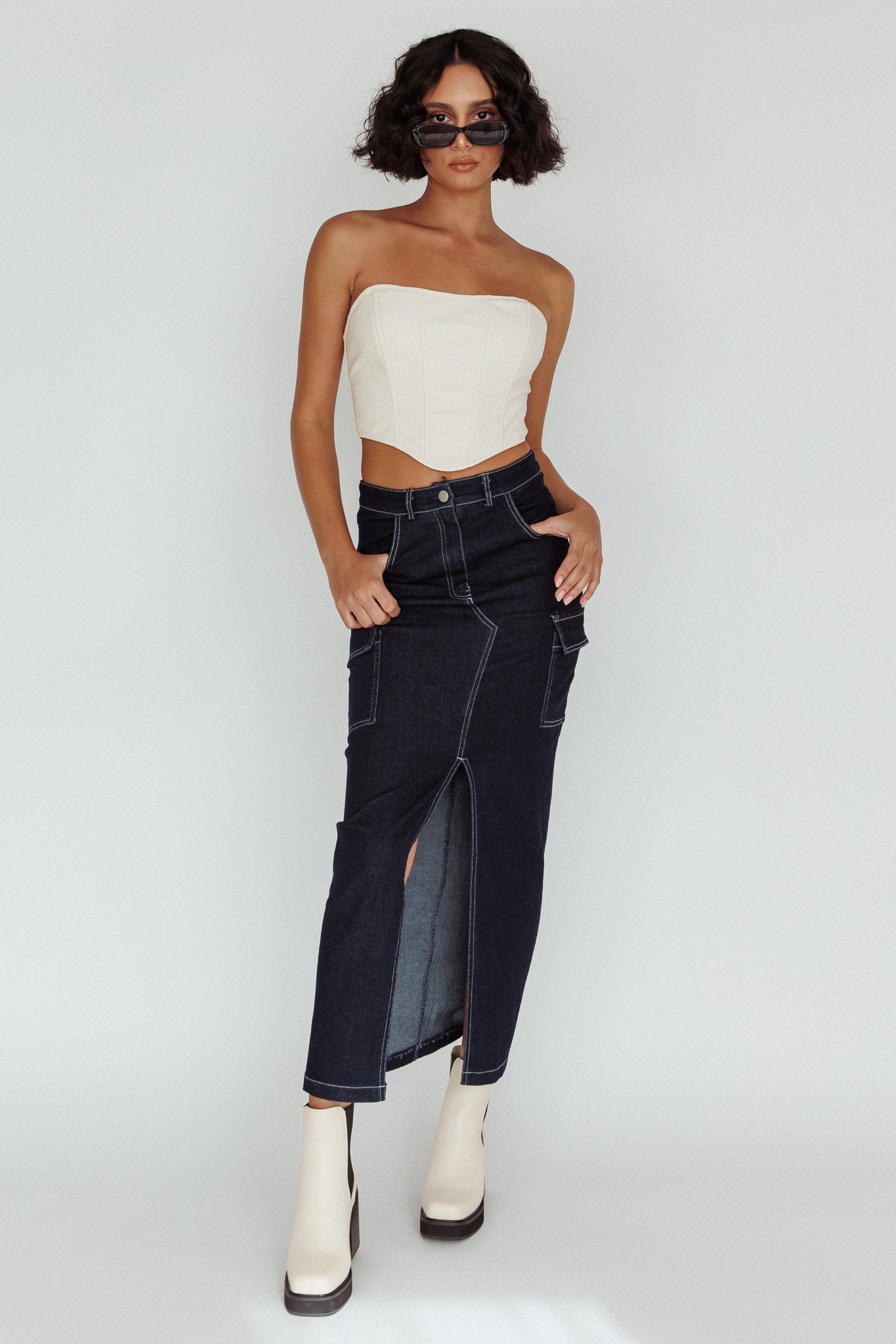 Mercury Retrograde Pocket Midi Skirt Indigo by Selfie Leslie Australia