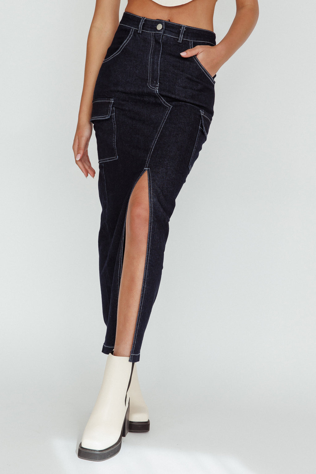 Mercury Retrograde Pocket Midi Skirt Indigo by Selfie Leslie Australia