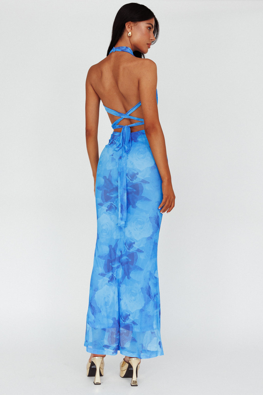 Janika Halterneck Maxi Dress Floral Blue by Selfie Leslie Australia