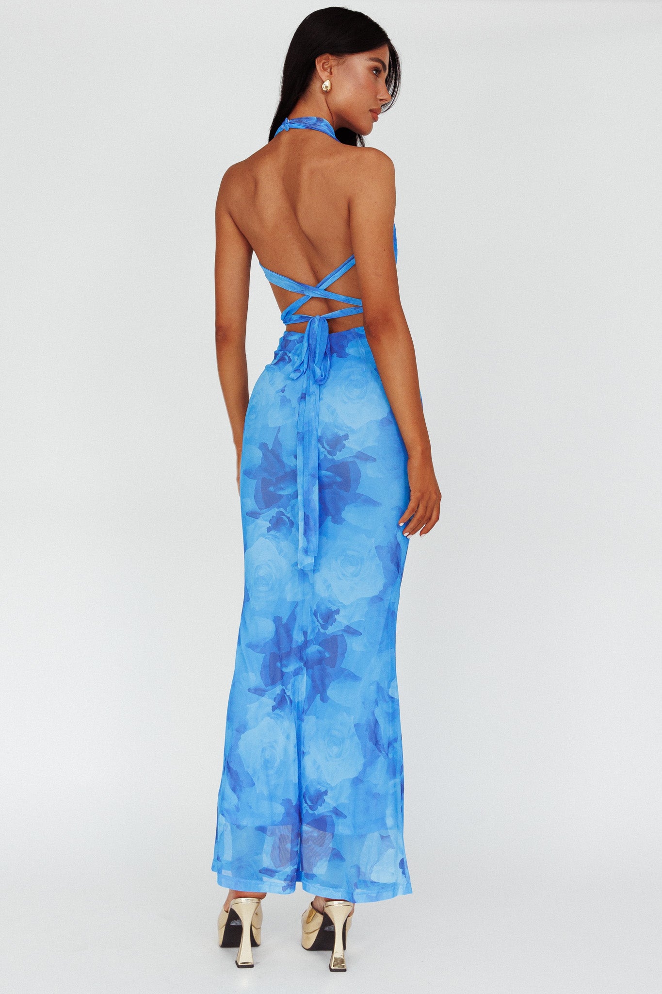 Janika Halterneck Maxi Dress Floral Blue by Selfie Leslie Australia
