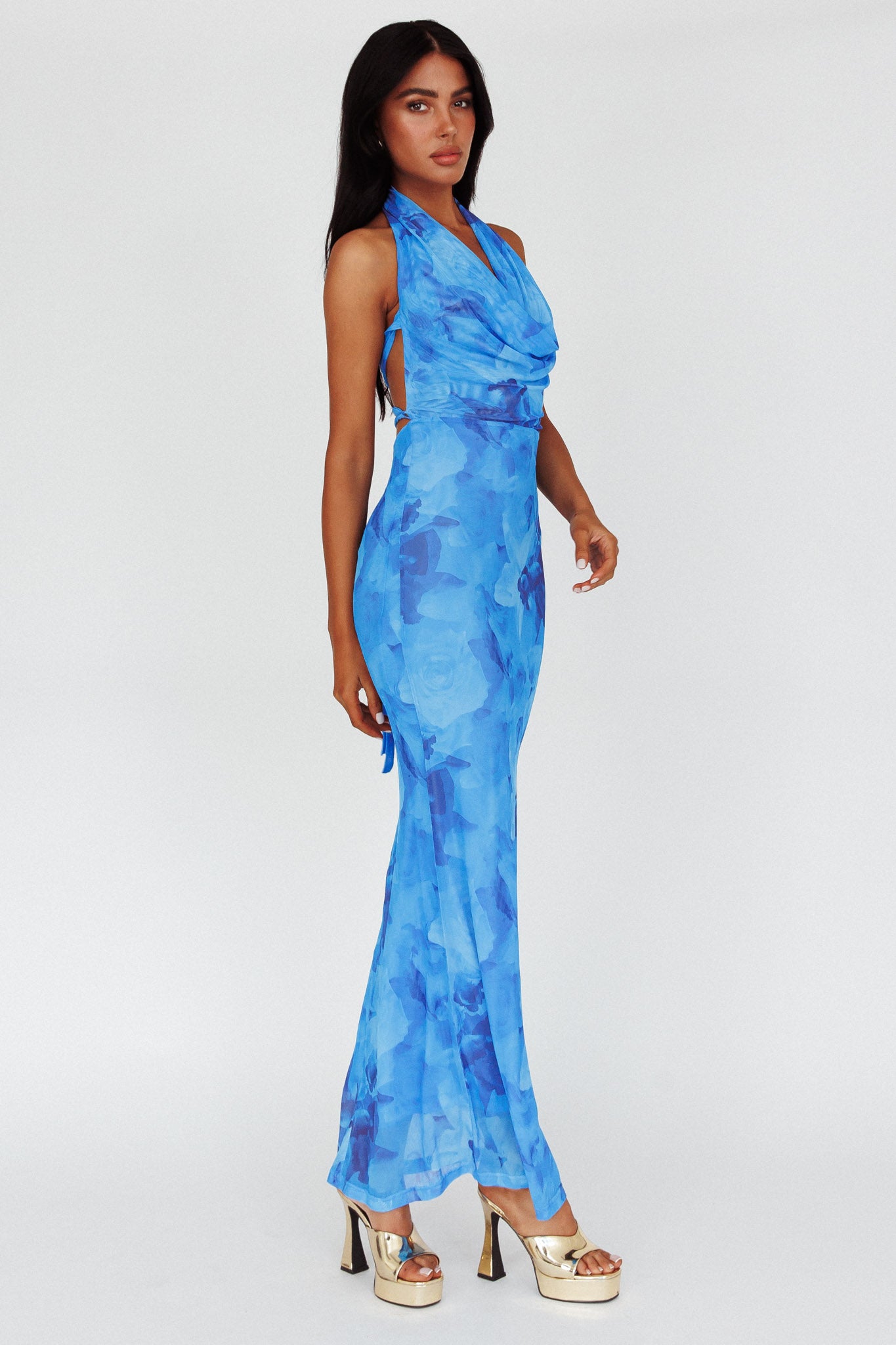 Janika Halterneck Maxi Dress Floral Blue by Selfie Leslie Australia