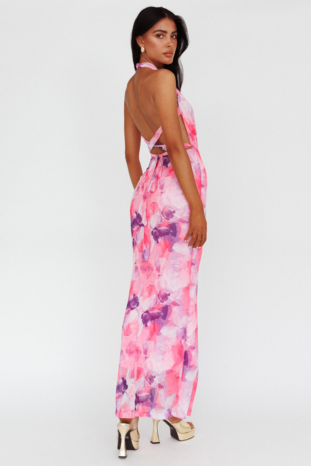 Janika Halterneck Maxi Dress Floral Pink by Selfie Leslie Australia