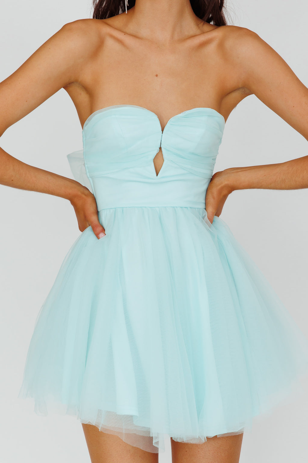 Summer Sweetheart Bow Back Mesh Mini Dress Mint by Selfie Leslie Australia