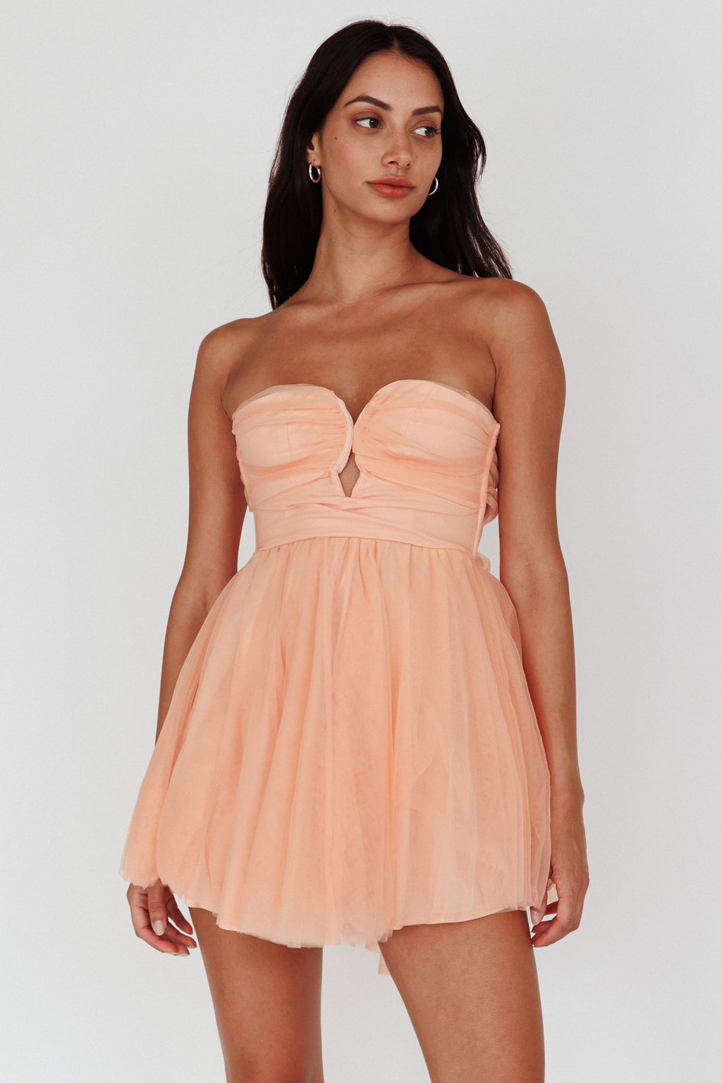 Summer Sweetheart Bow Back Mesh Mini Dress Peach by Selfie Leslie Australia