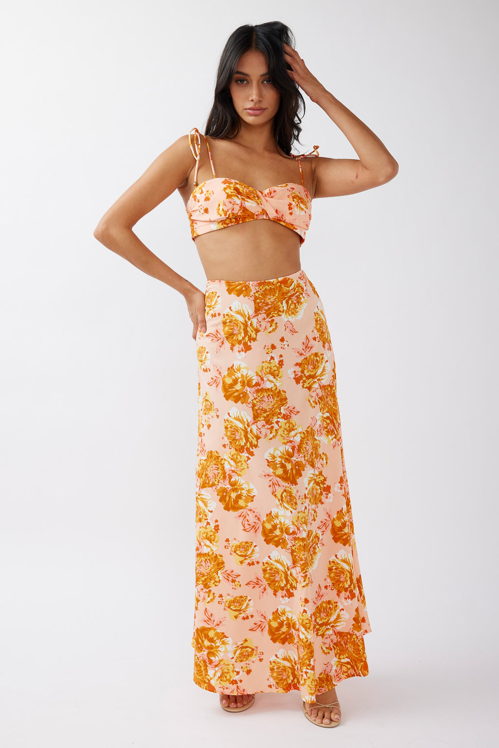 Gabbi Maxi Skirt Floral Print Orange by Selfie Leslie Australia