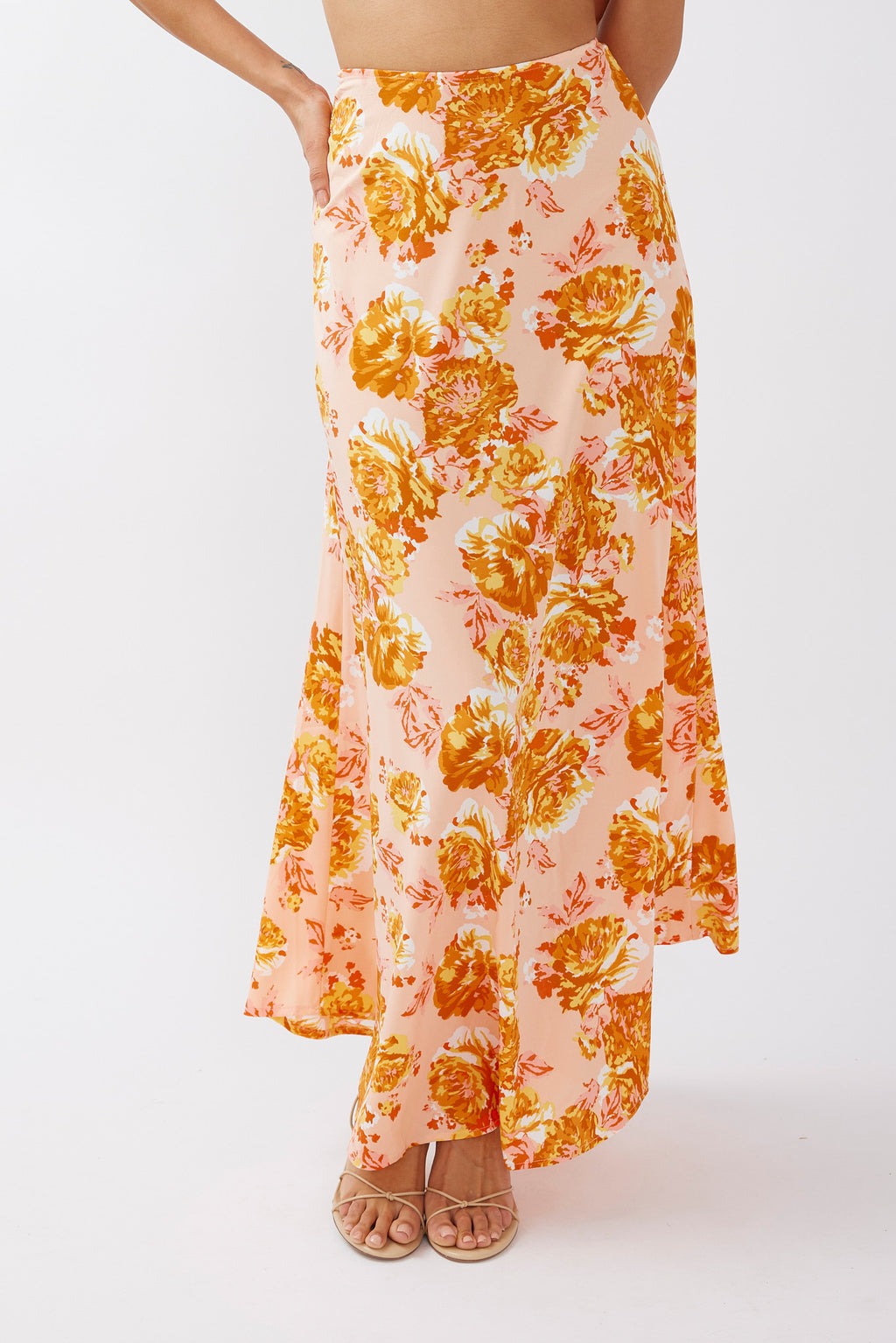 Gabbi Maxi Skirt Floral Print Orange by Selfie Leslie Australia