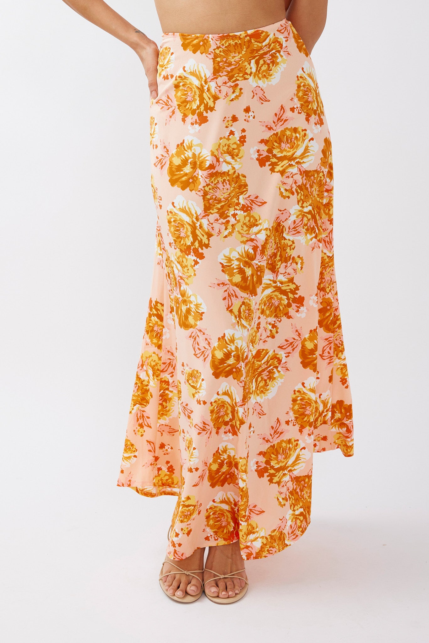 Gabbi Maxi Skirt Floral Print Orange by Selfie Leslie Australia