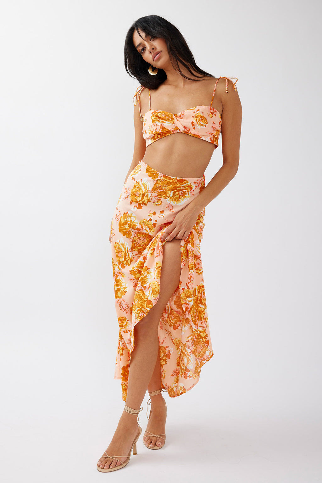 Gabbi Maxi Skirt Floral Print Orange by Selfie Leslie Australia