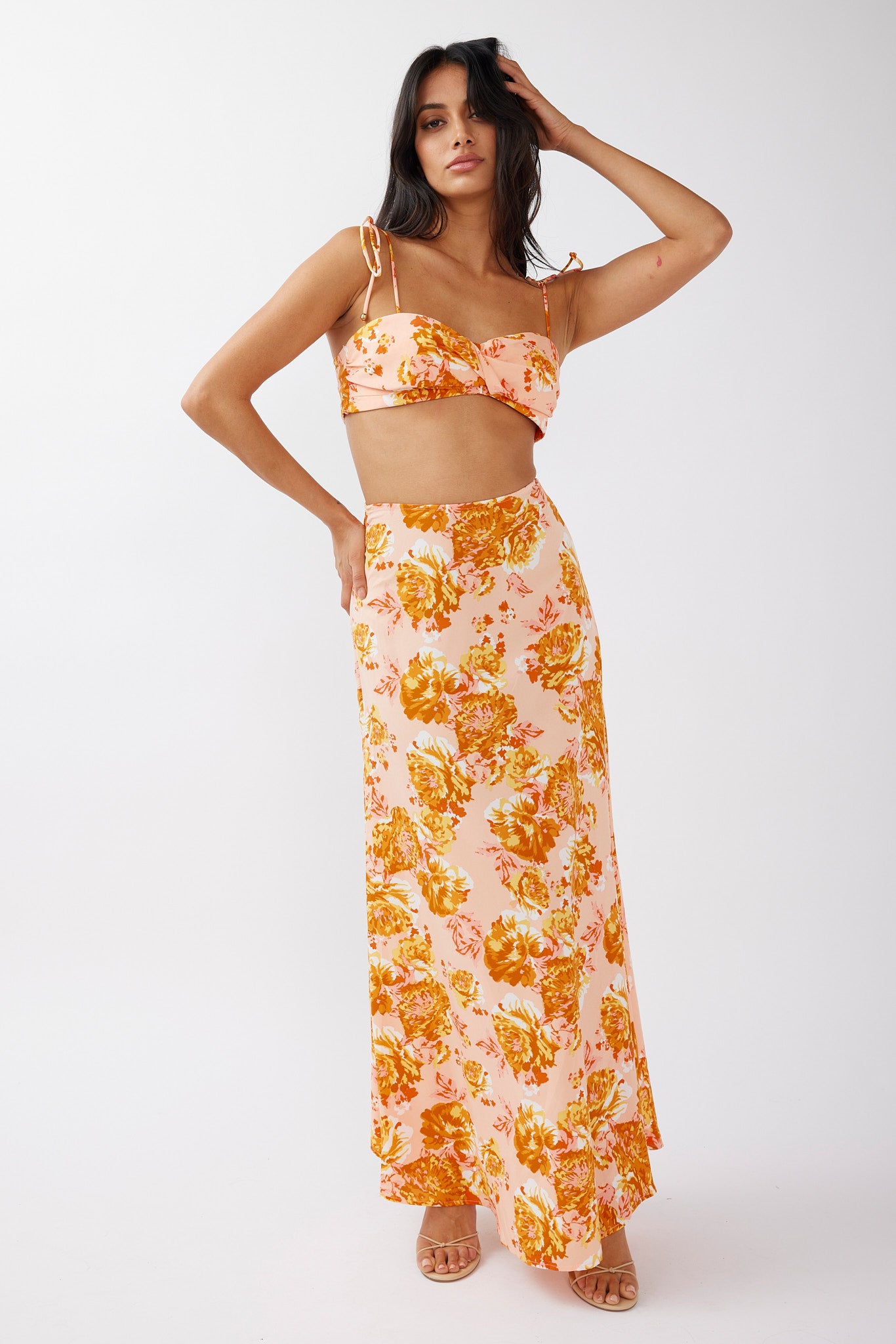 Gabbi Tied Shoulder Crop Top Floral Orange by Selfie Leslie Australia