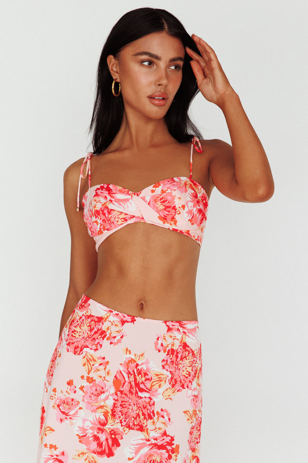 Gabbi Tied Shoulder Crop Top Floral Pink by Selfie Leslie Australia