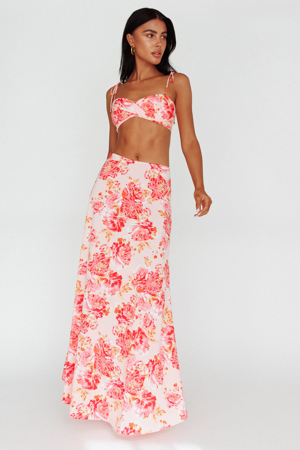 Gabbi Tied Shoulder Crop Top Floral Pink by Selfie Leslie Australia