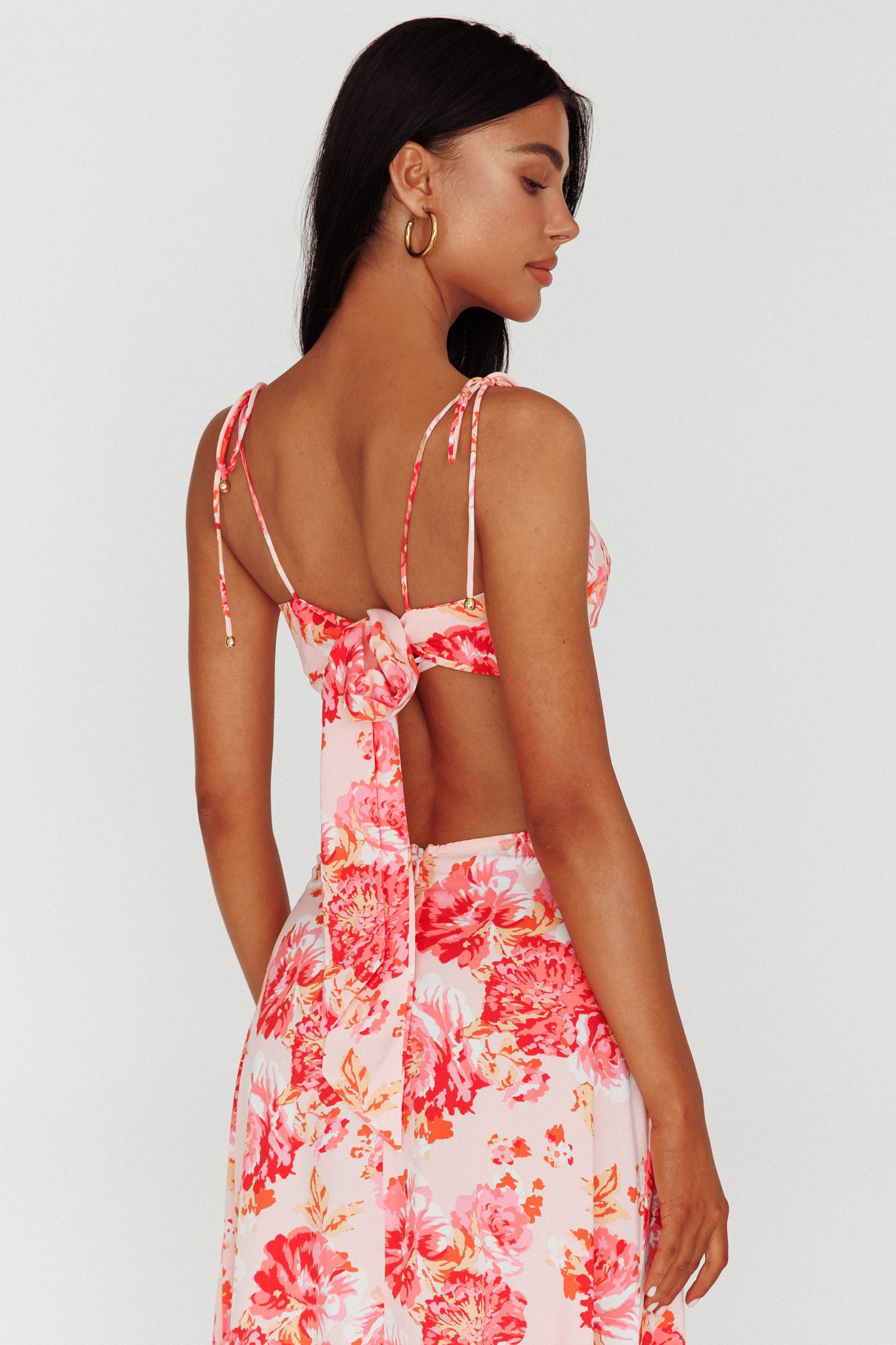 Gabbi Tied Shoulder Crop Top Floral Pink by Selfie Leslie Australia