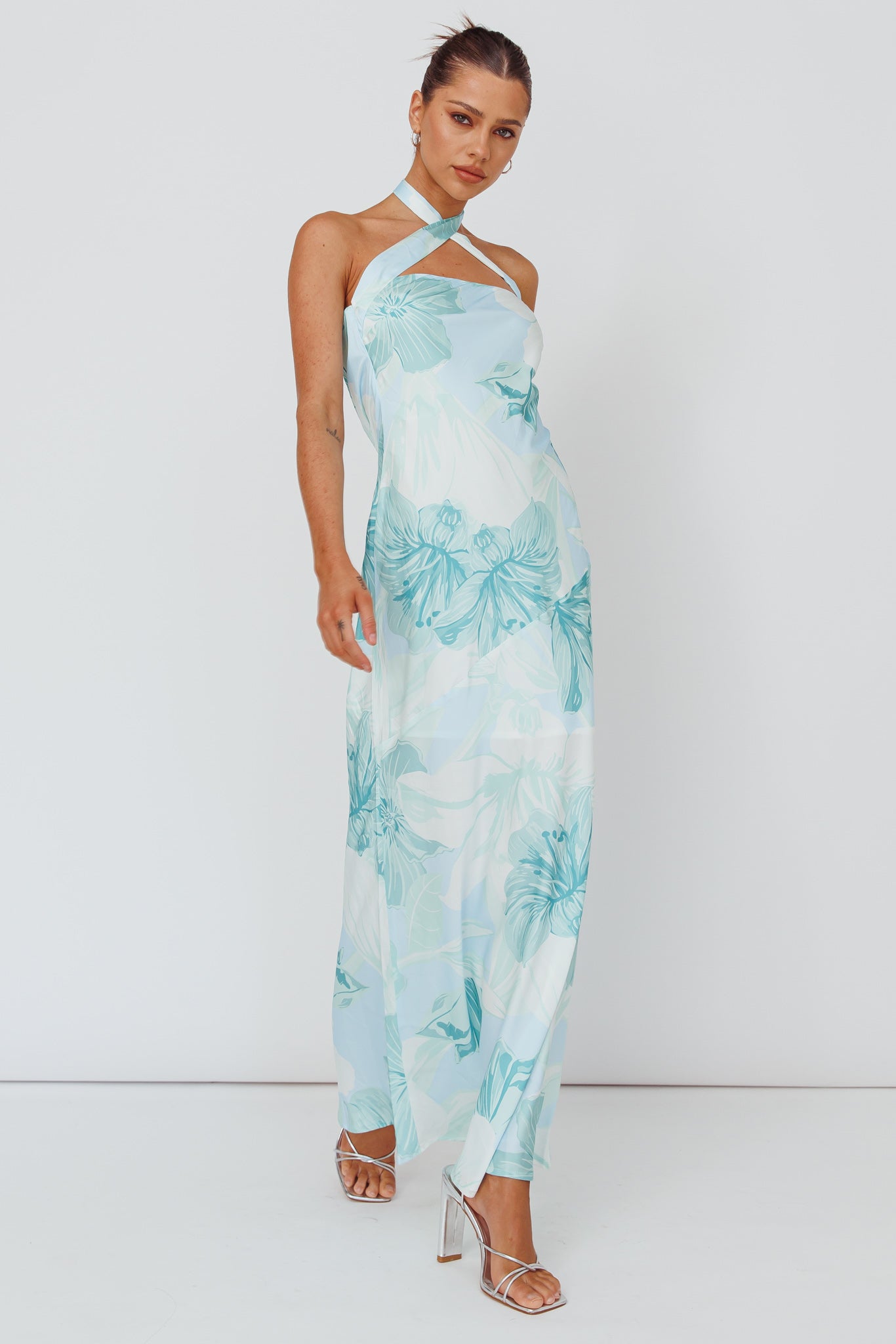 Jacquelynne Halter Cowl Back Maxi Dress Mint by Selfie Leslie Australia