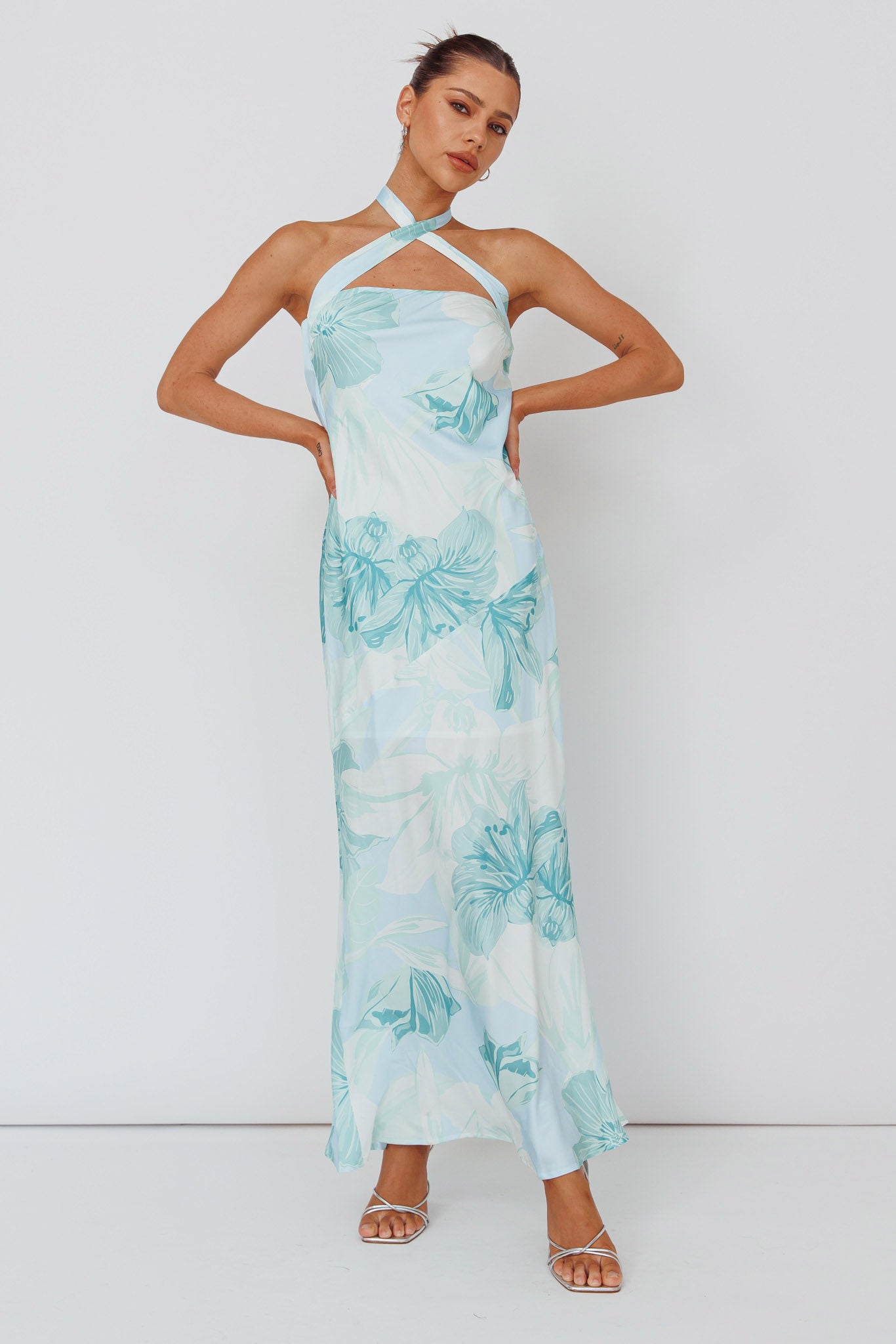 Jacquelynne Halter Cowl Back Maxi Dress Mint by Selfie Leslie Australia