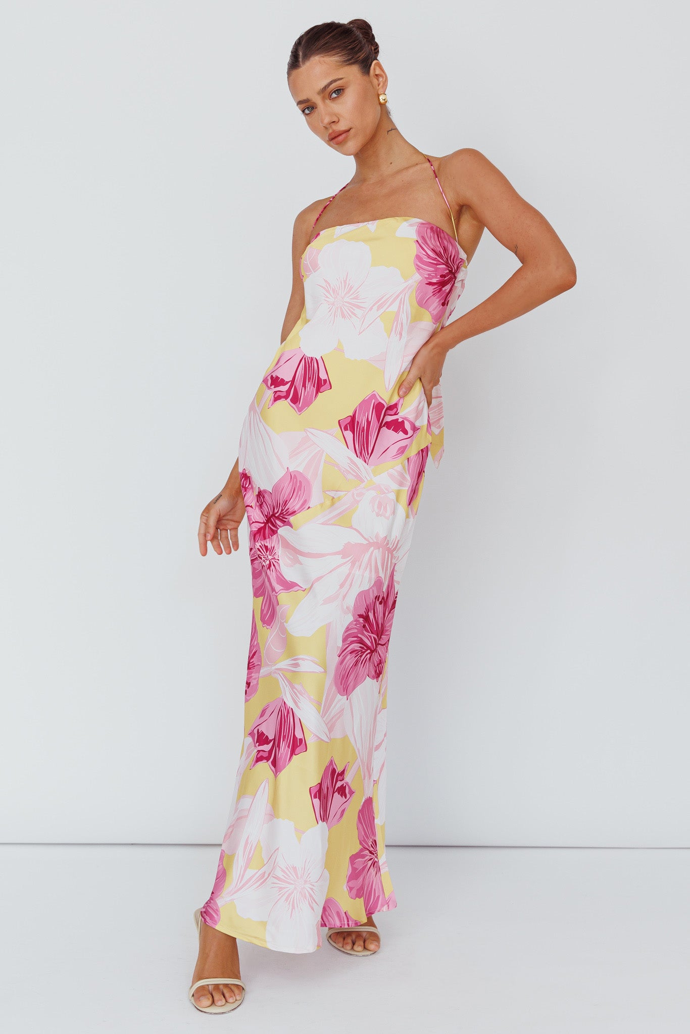 Jacquelynne Halter Cowl Back Maxi Dress Pink by Selfie Leslie Australia