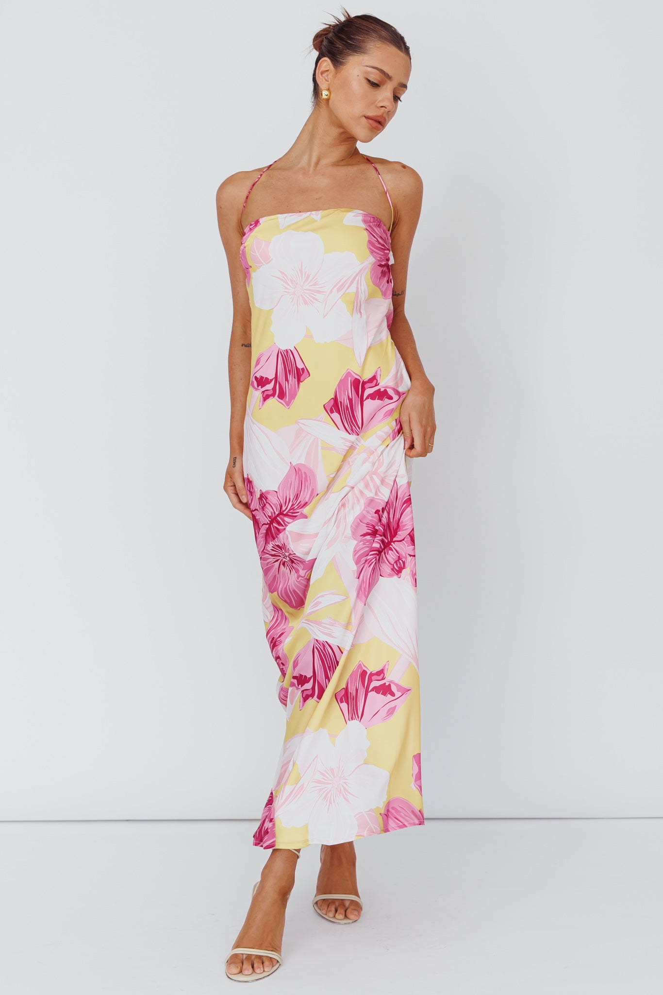Jacquelynne Halter Cowl Back Maxi Dress Pink by Selfie Leslie Australia