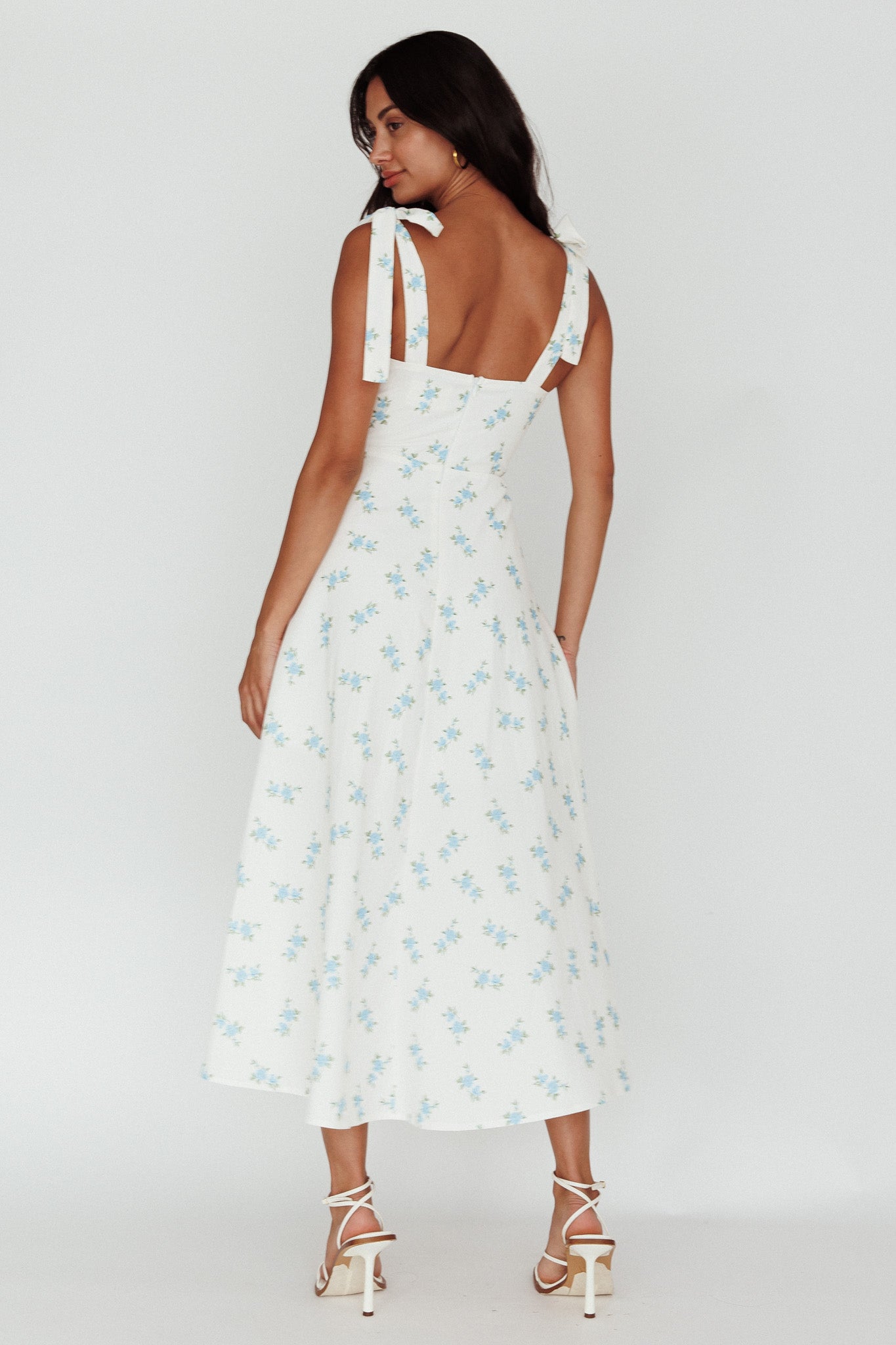 Mathilda Tied Shoulder Midi Dress Blue Floral by Selfie Leslie Australia