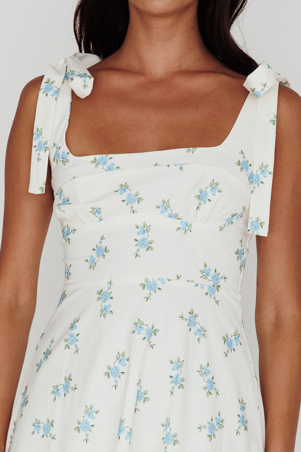 Mathilda Tied Shoulder Midi Dress Blue Floral by Selfie Leslie Australia