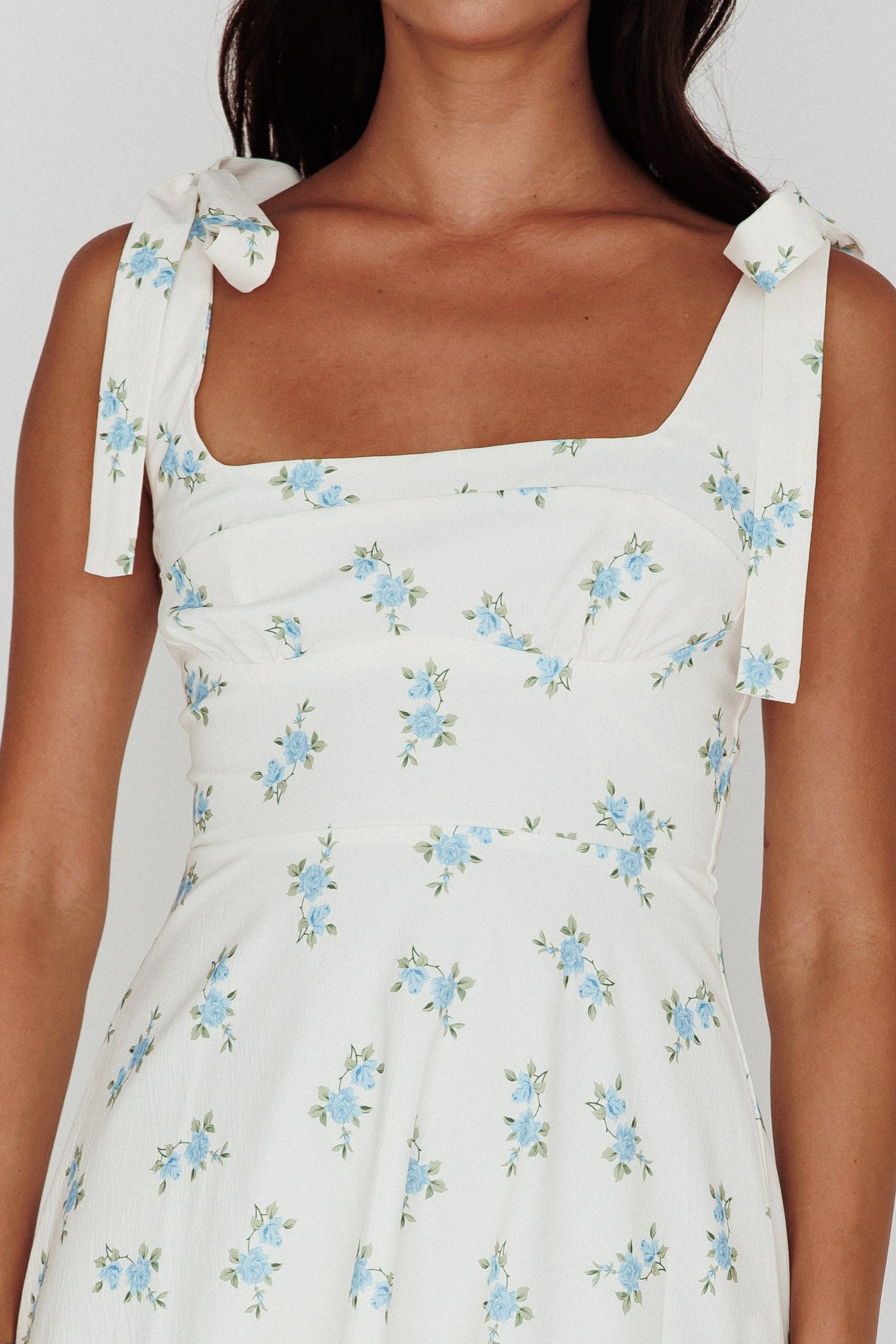 Mathilda Tied Shoulder Midi Dress Blue Floral by Selfie Leslie Australia