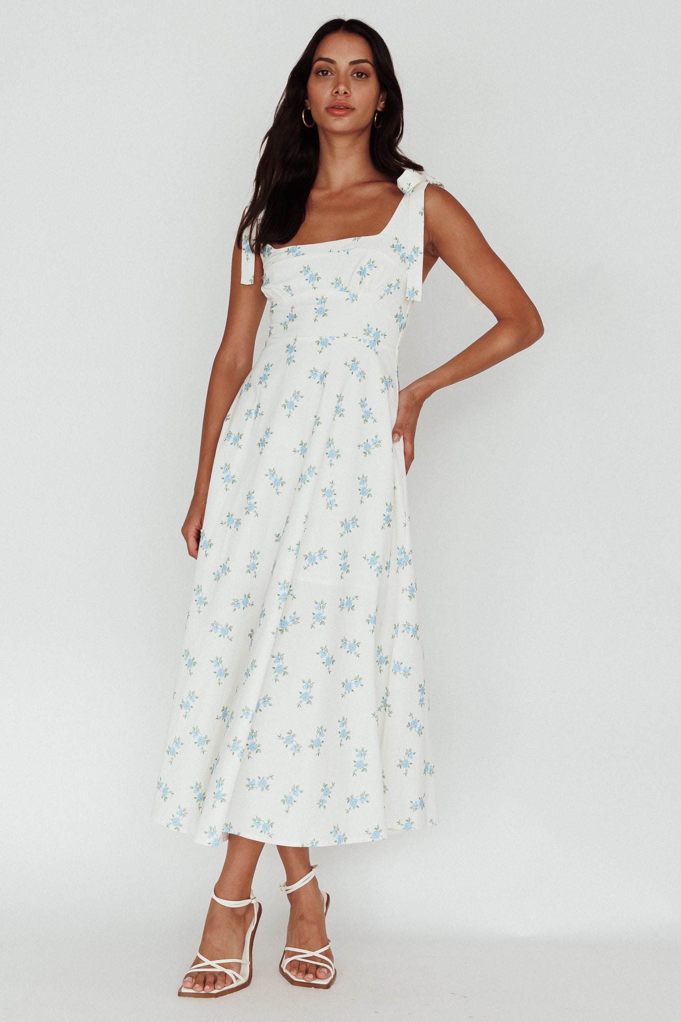 Mathilda Tied Shoulder Midi Dress Blue Floral by Selfie Leslie Australia