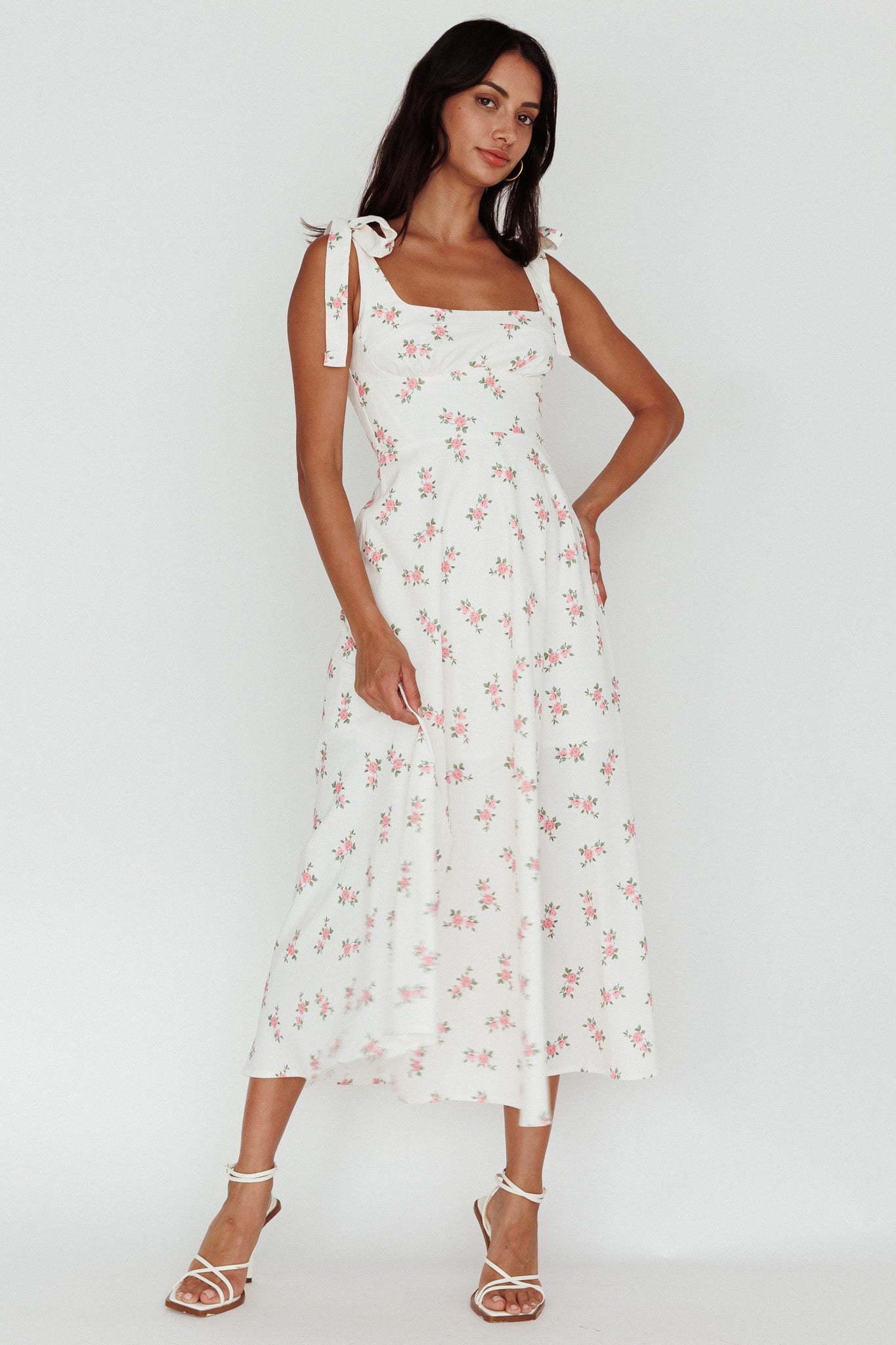 Mathilda Tied Shoulder Midi Dress Pink Floral by Selfie Leslie Australia