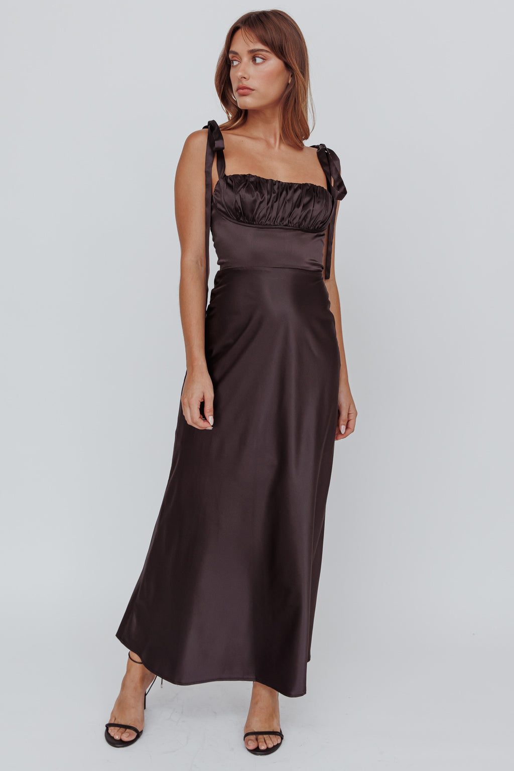 Pennelope Tied Shoulder Maxi Dress Black by Selfie Leslie Australia
