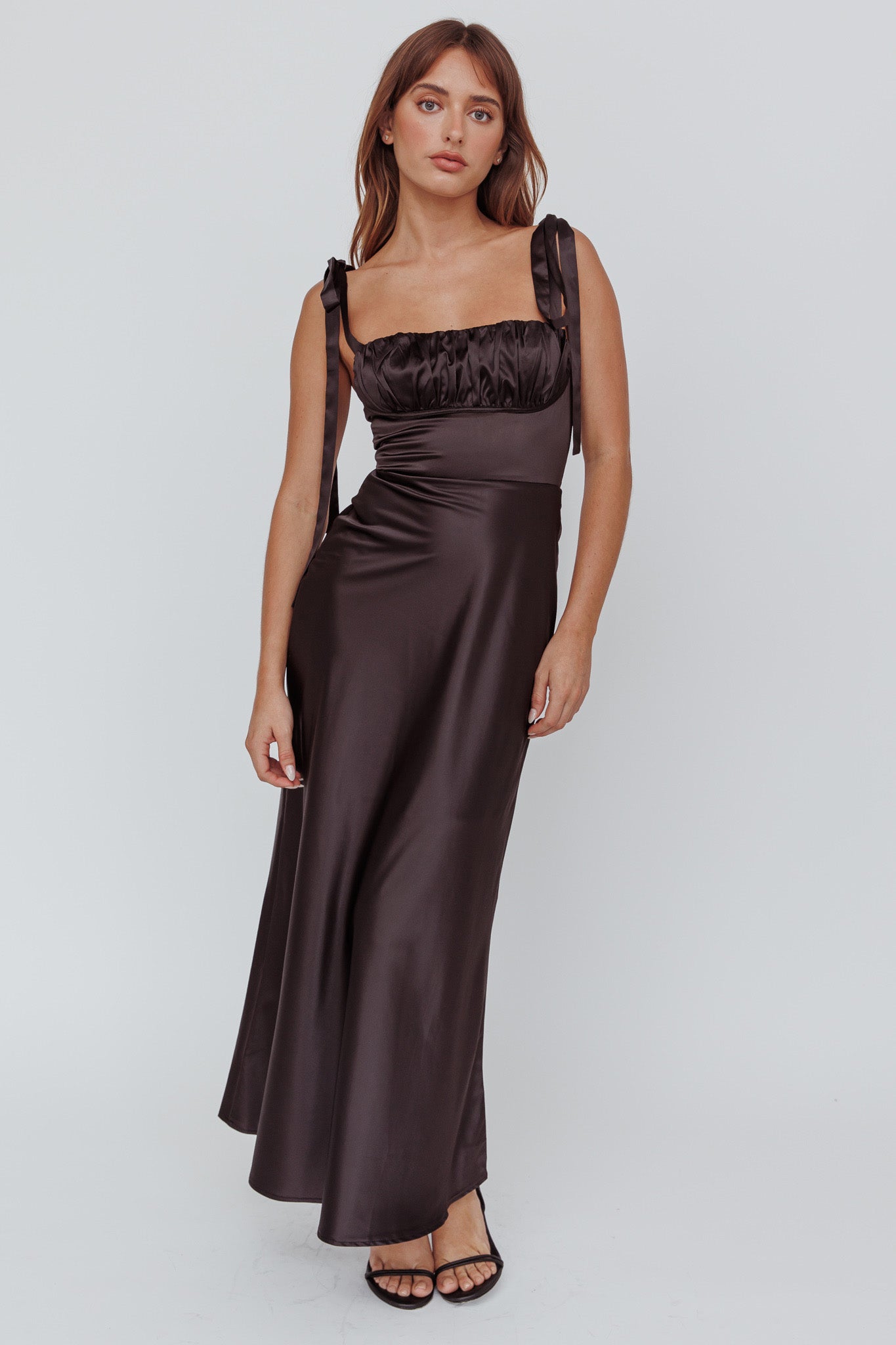 Pennelope Tied Shoulder Maxi Dress Black by Selfie Leslie Australia
