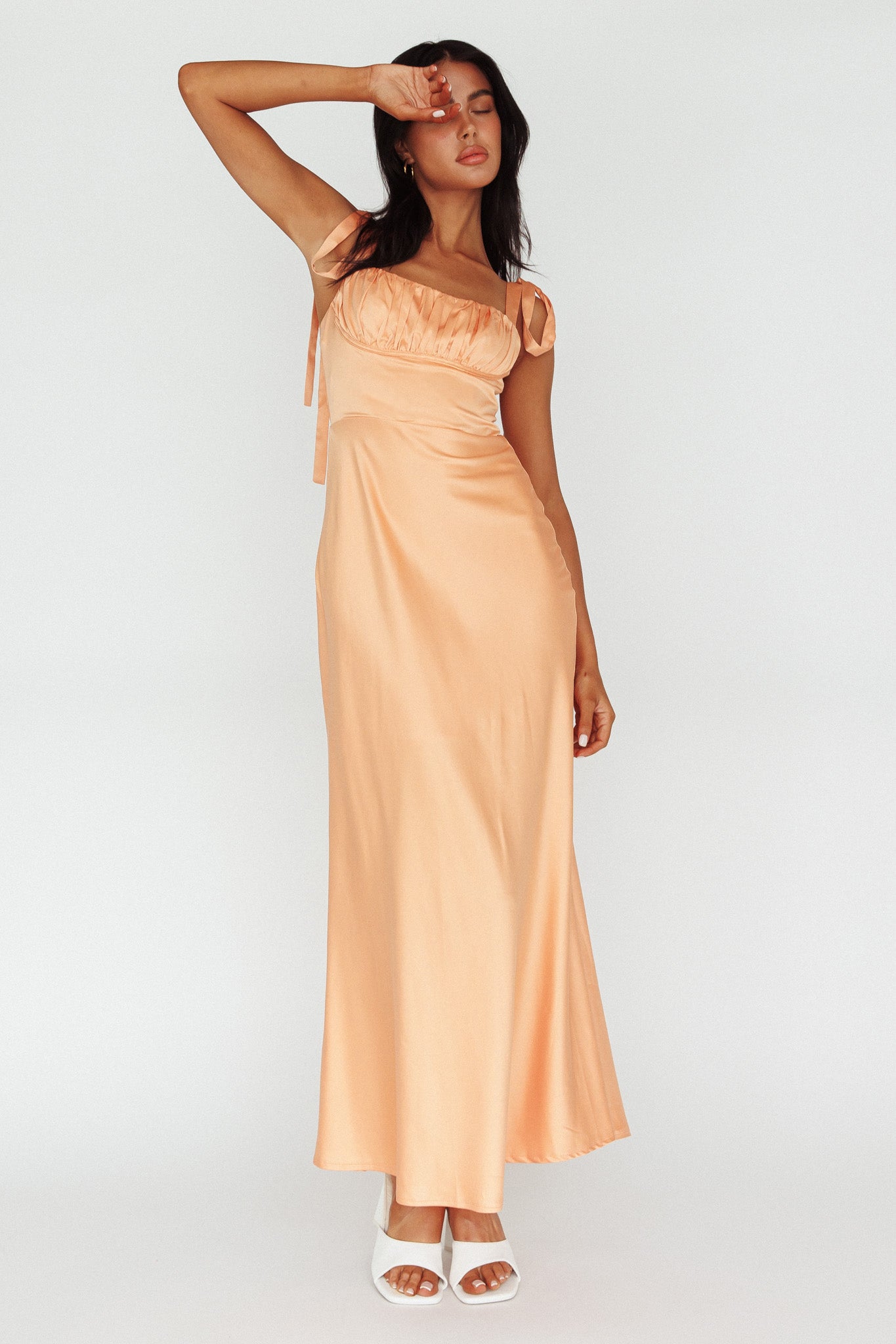 Pennelope Tied Shoulder Maxi Dress Orange by Selfie Leslie Australia