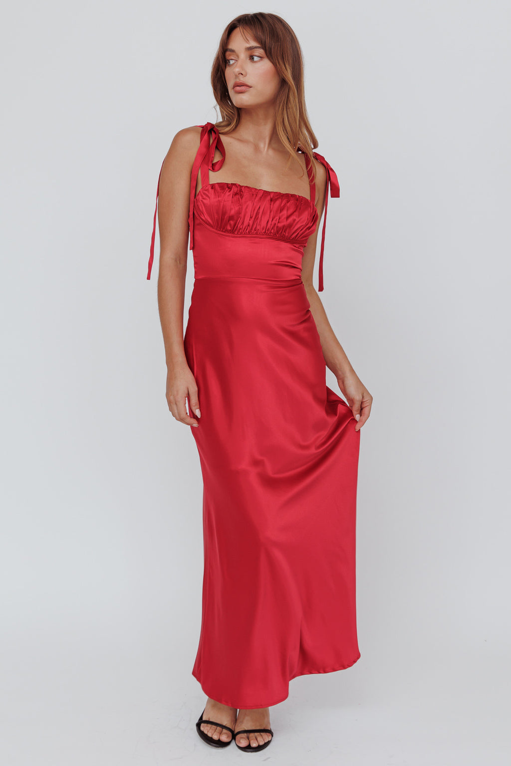 Pennelope Tied Shoulder Maxi Dress Wine by Selfie Leslie Australia
