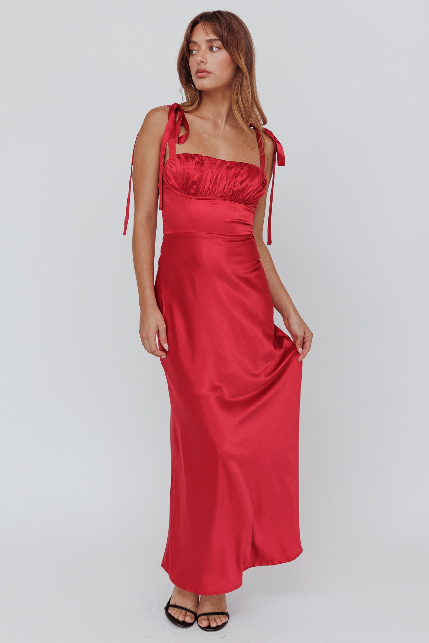 Pennelope Tied Shoulder Maxi Dress Wine by Selfie Leslie Australia