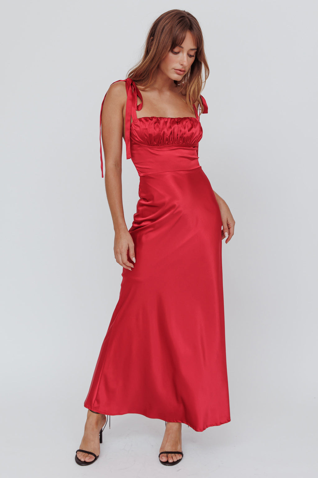 Pennelope Tied Shoulder Maxi Dress Wine by Selfie Leslie Australia