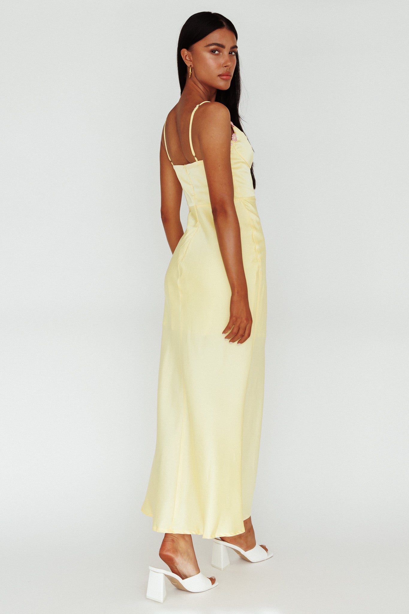 Honeysuckle Floral Neckline Midi Dress Lemon by Selfie Leslie Australia
