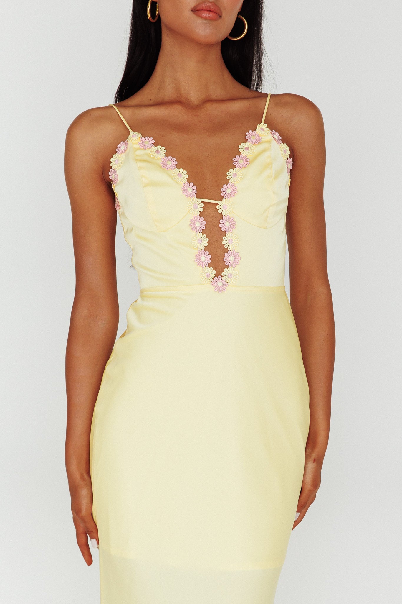 Honeysuckle Floral Neckline Midi Dress Lemon by Selfie Leslie Australia