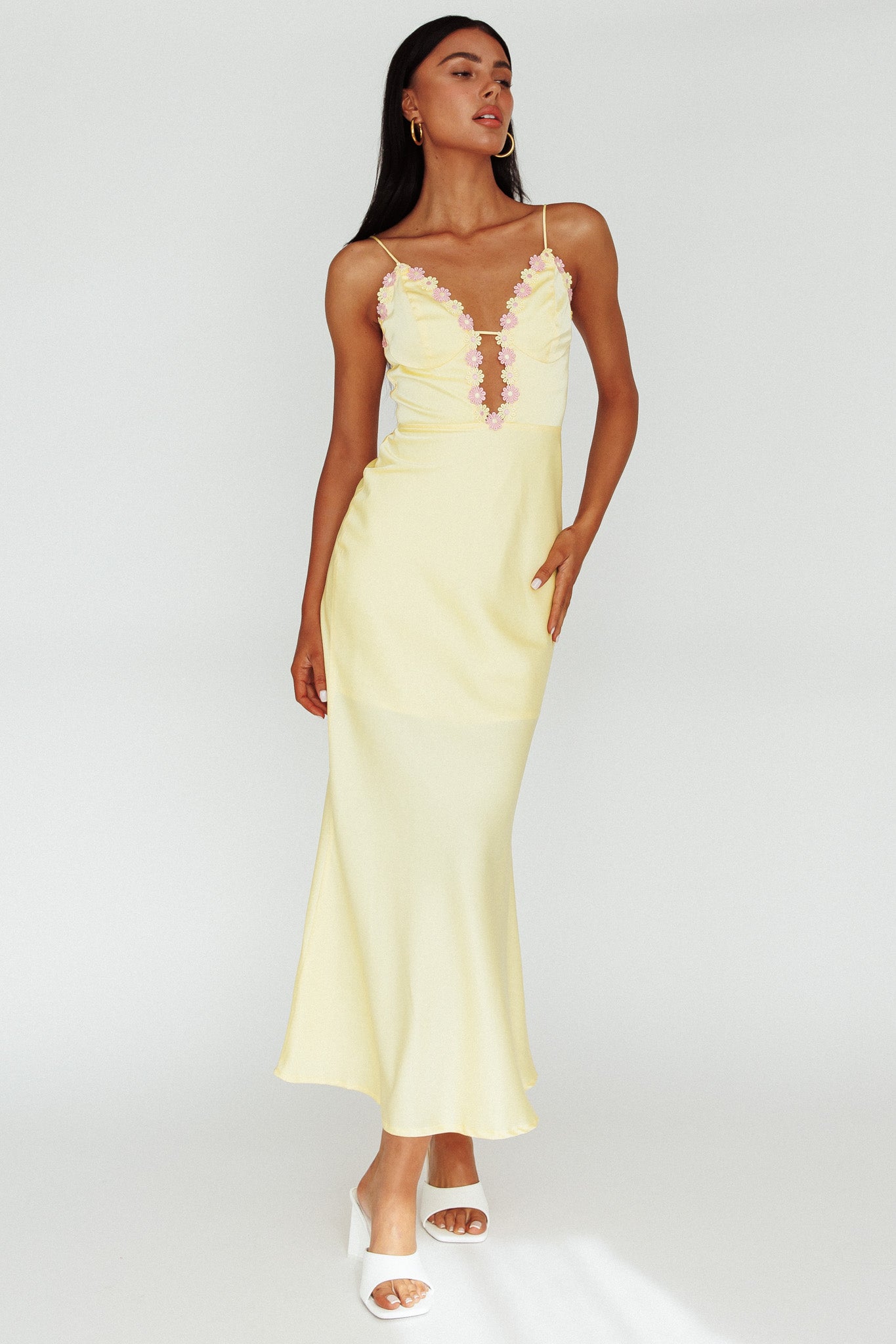 Honeysuckle Floral Neckline Midi Dress Lemon by Selfie Leslie Australia