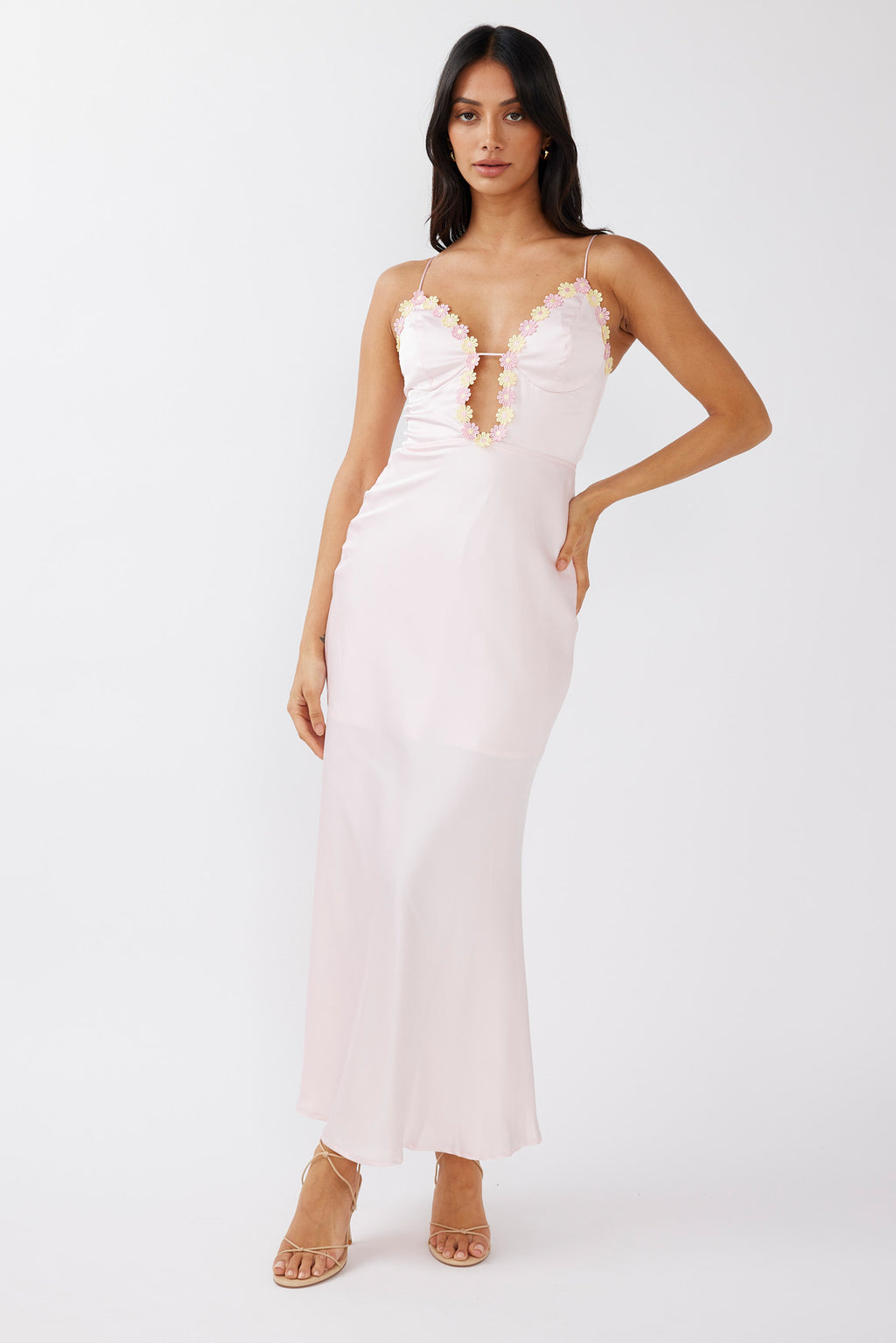 Honeysuckle Floral Neckline Midi Dress Pink by Selfie Leslie Australia