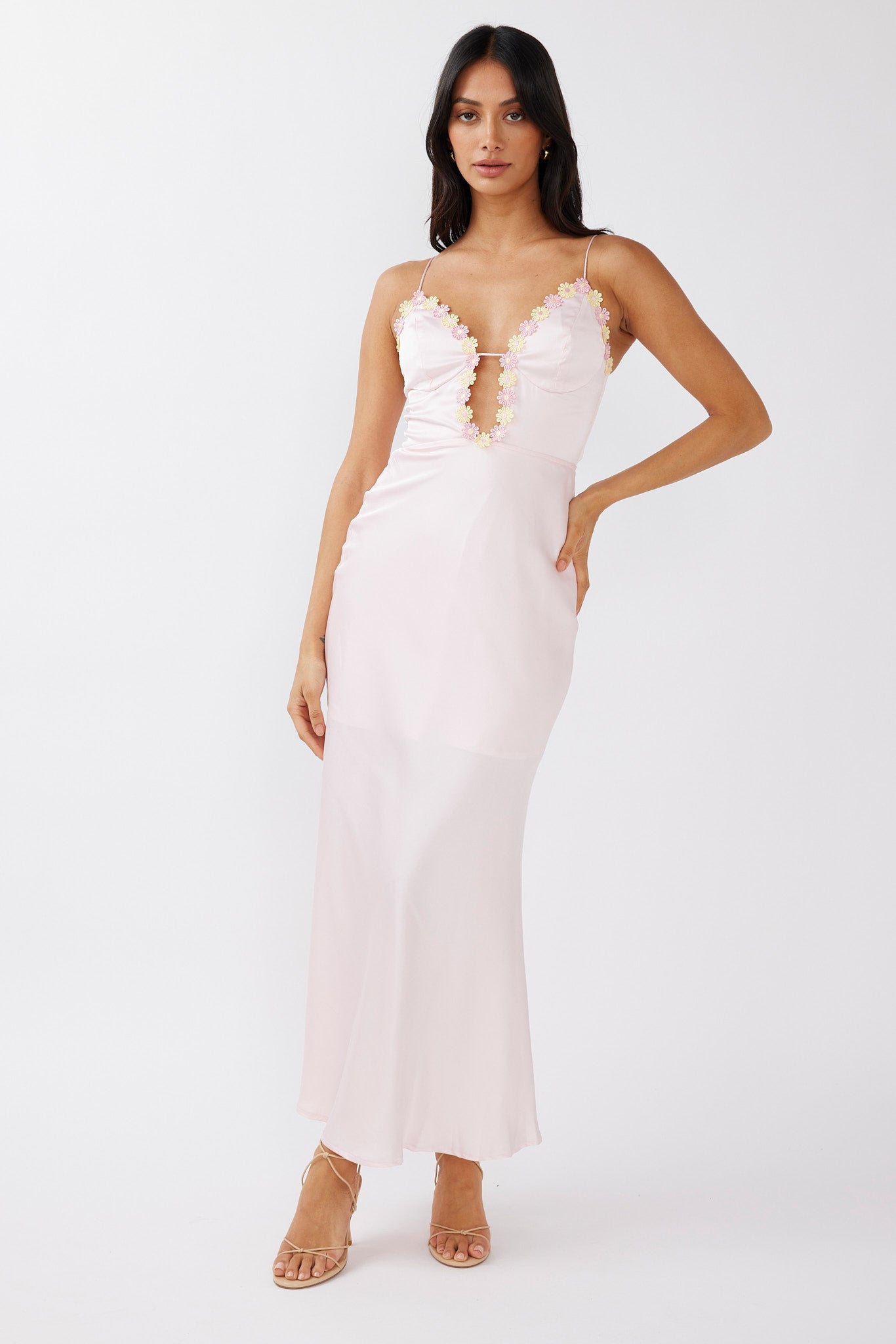 Honeysuckle Floral Neckline Midi Dress Pink by Selfie Leslie Australia