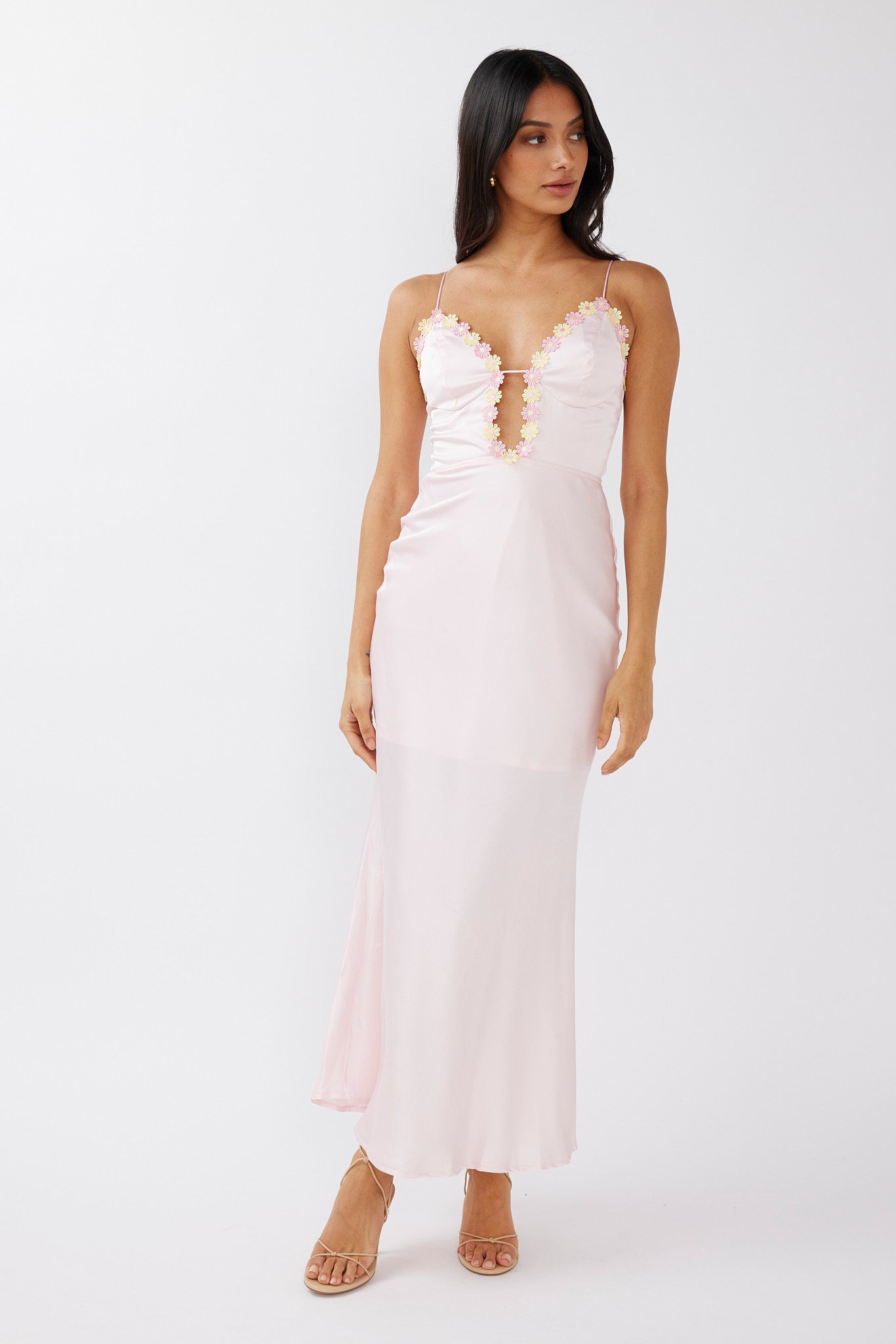 Honeysuckle Floral Neckline Midi Dress Pink by Selfie Leslie Australia