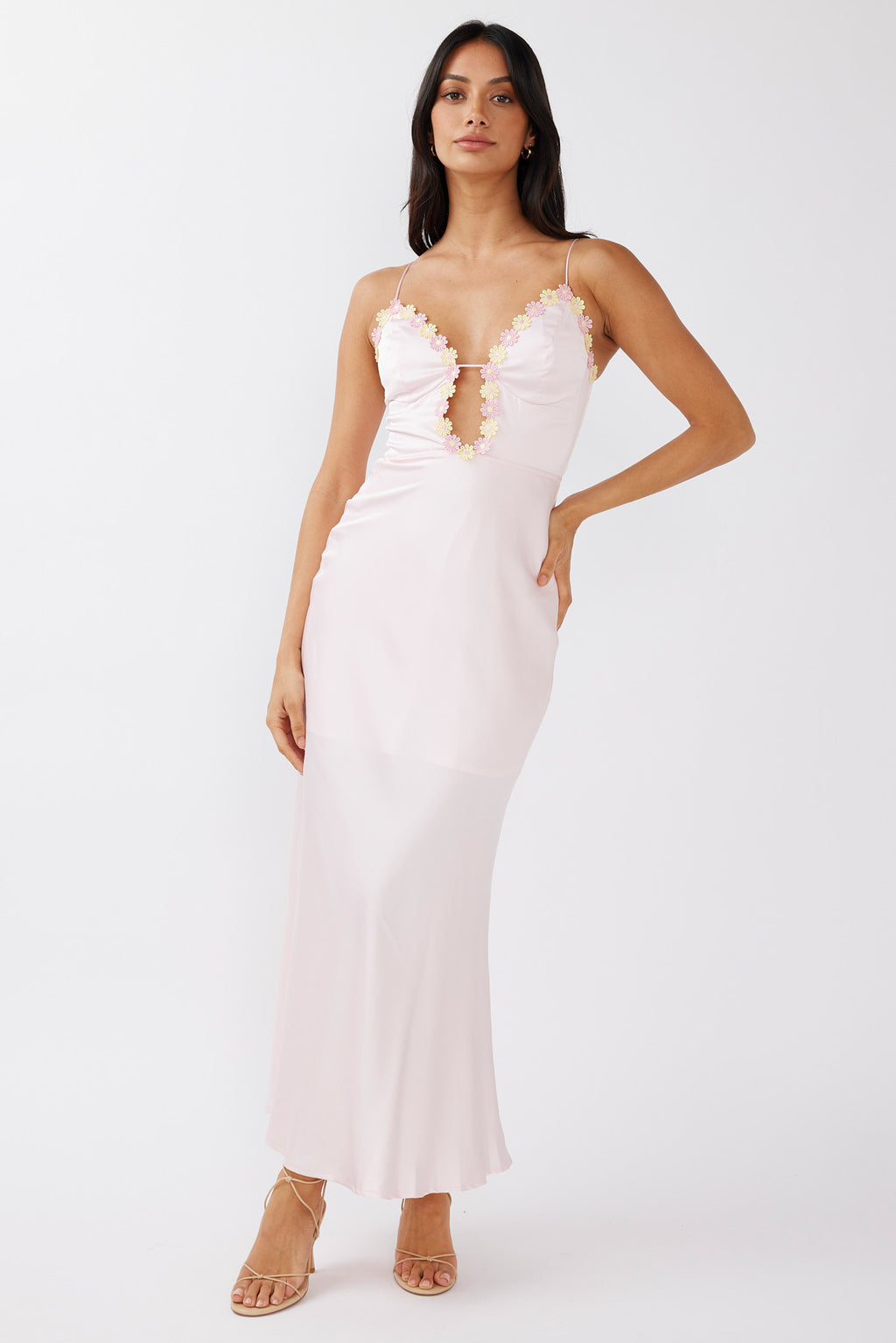 Honeysuckle Floral Neckline Midi Dress Pink by Selfie Leslie Australia