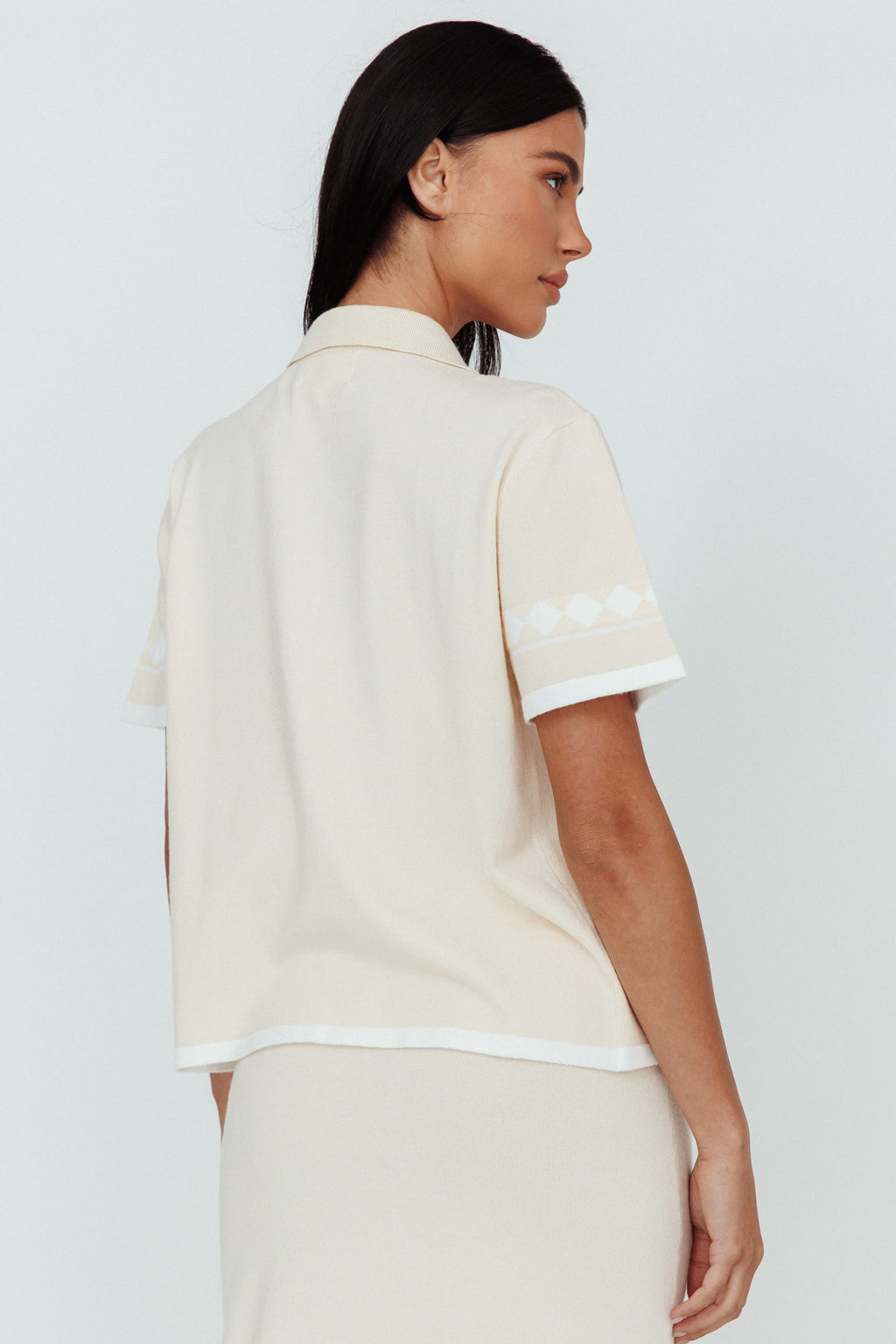 Amalfi Sun Knit Button-Up Shirt Sand by Selfie Leslie Australia