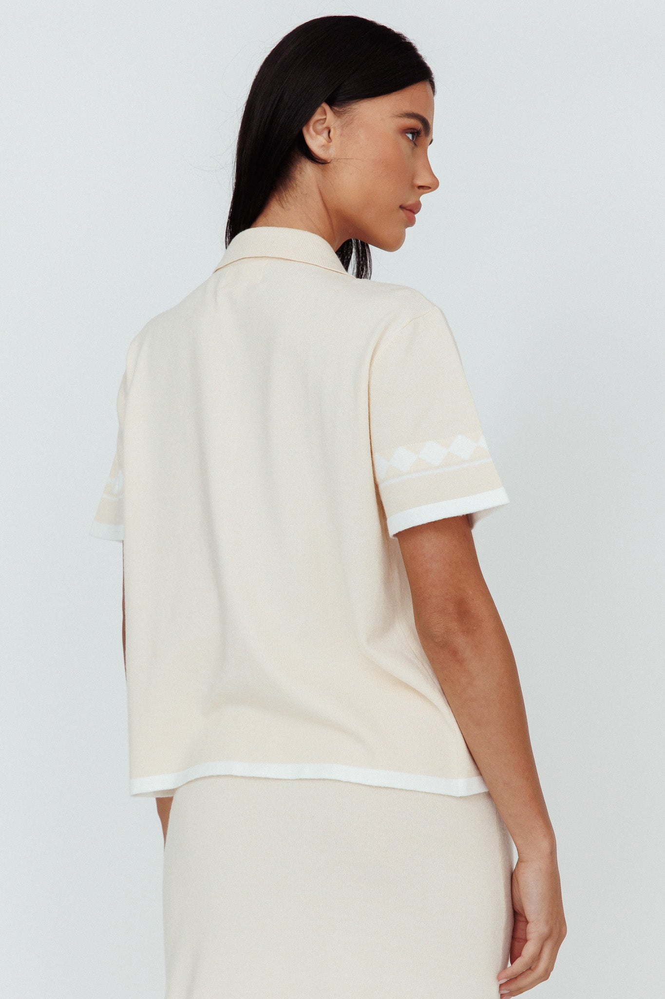 Amalfi Sun Knit Button-Up Shirt Sand by Selfie Leslie Australia