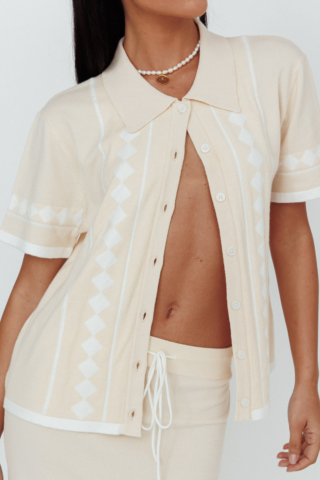 Amalfi Sun Knit Button-Up Shirt Sand by Selfie Leslie Australia