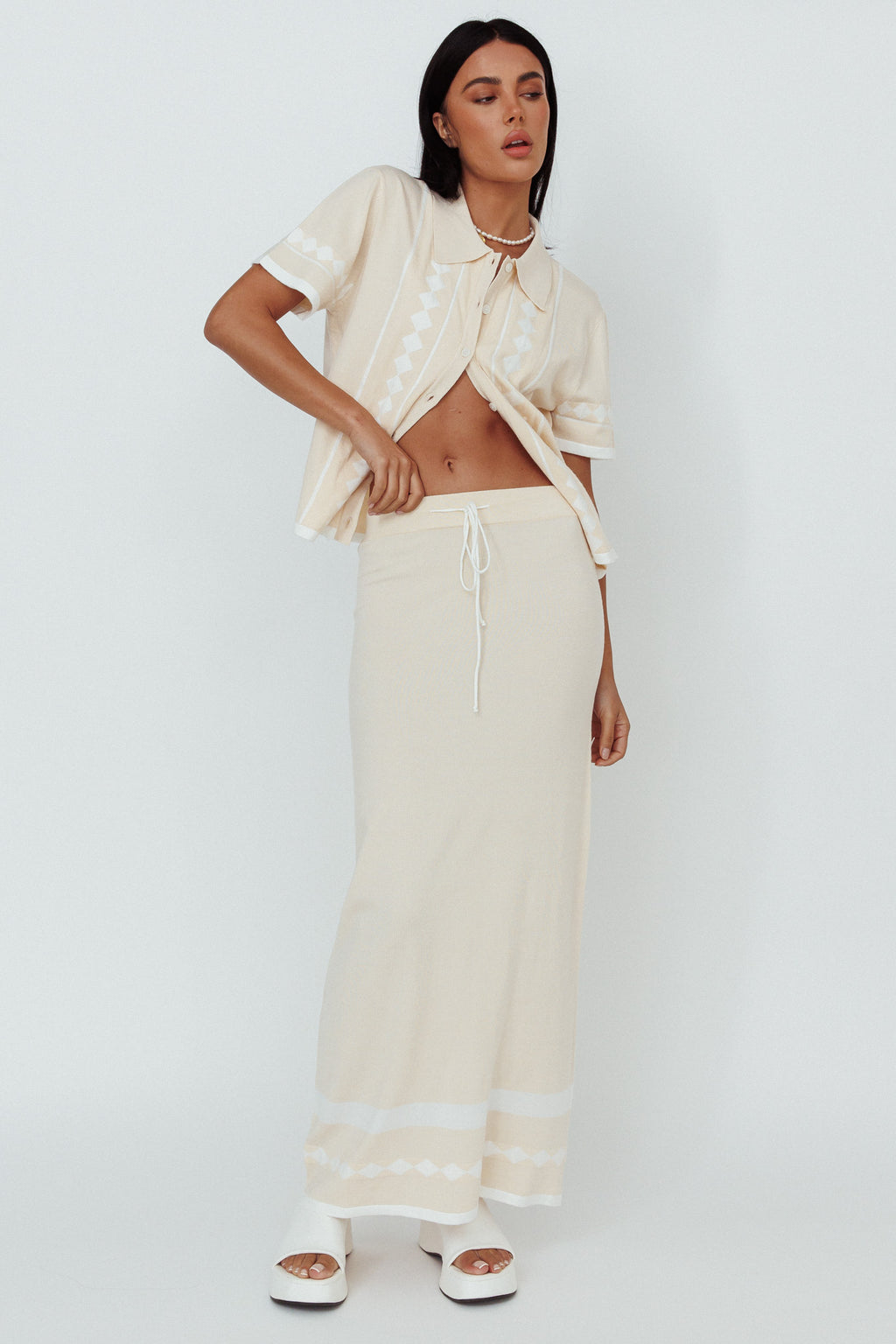 Amalfi Sun Knit Button-Up Shirt Sand by Selfie Leslie Australia