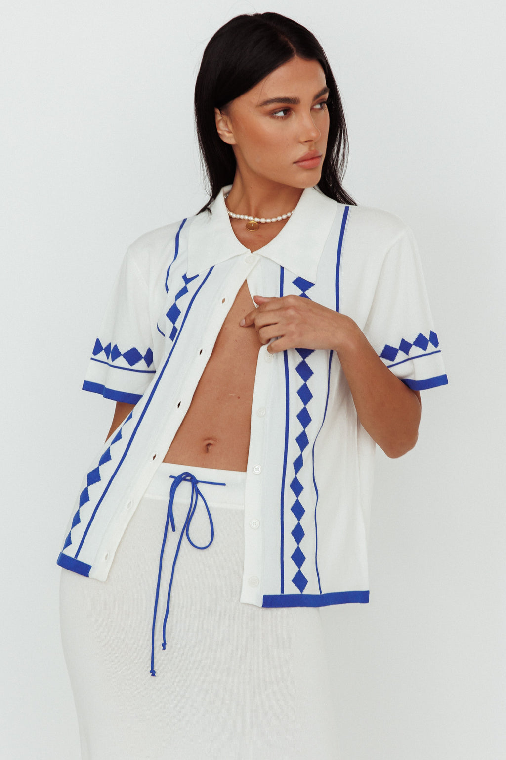 Amalfi Sun Knit Button-Up Shirt White by Selfie Leslie Australia