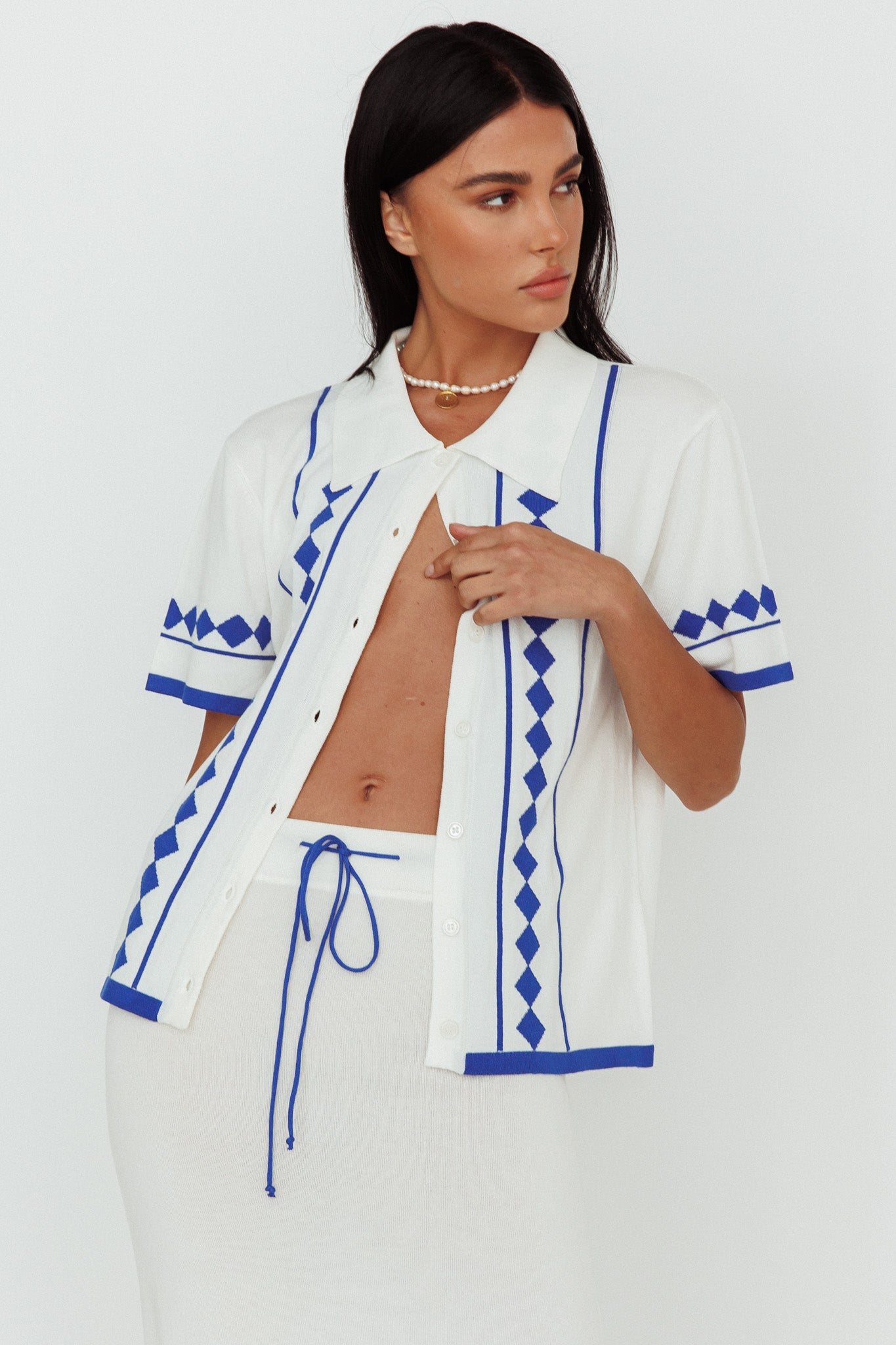 Amalfi Sun Knit Button-Up Shirt White by Selfie Leslie Australia