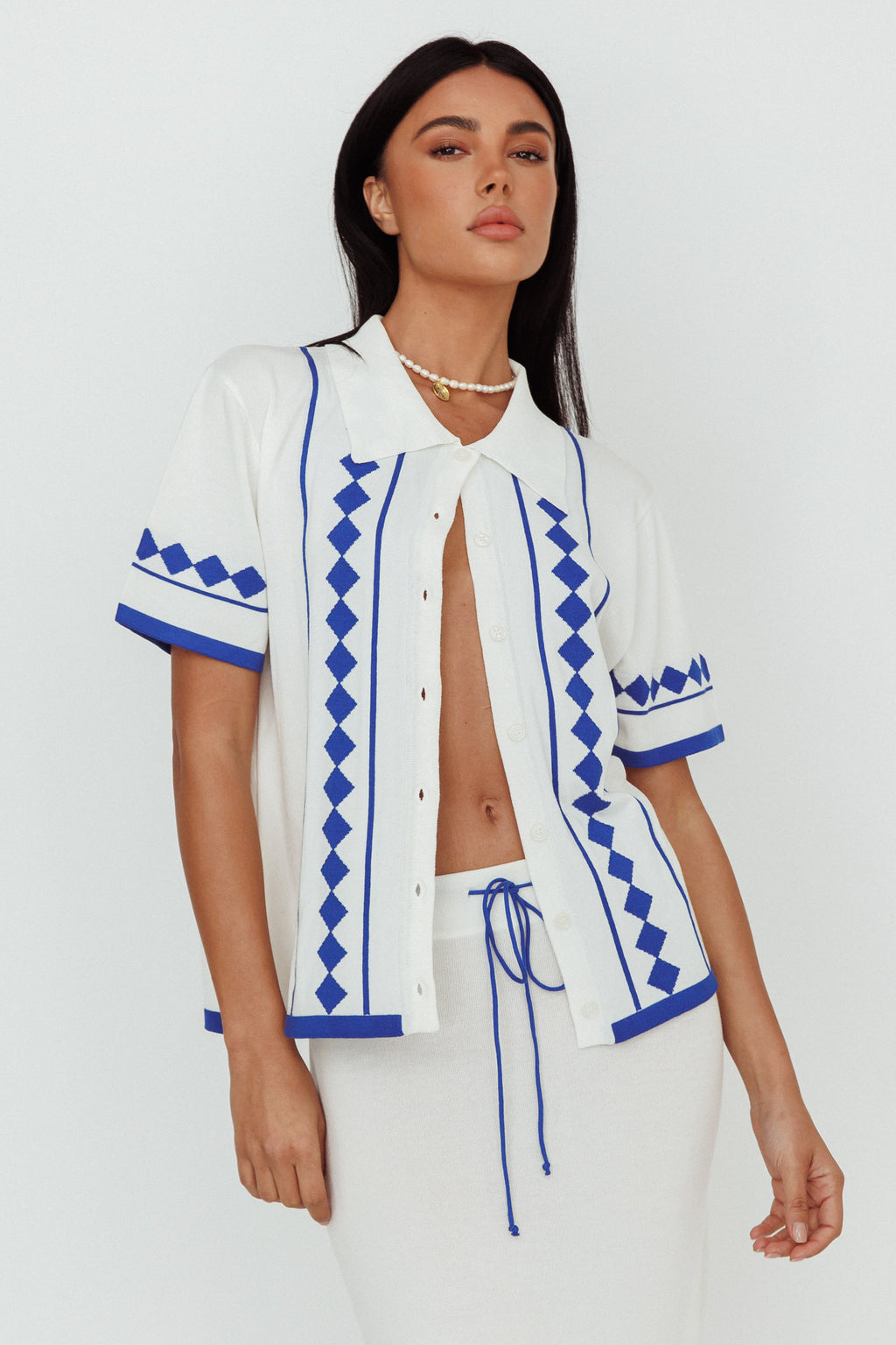 Amalfi Sun Knit Button-Up Shirt White by Selfie Leslie Australia