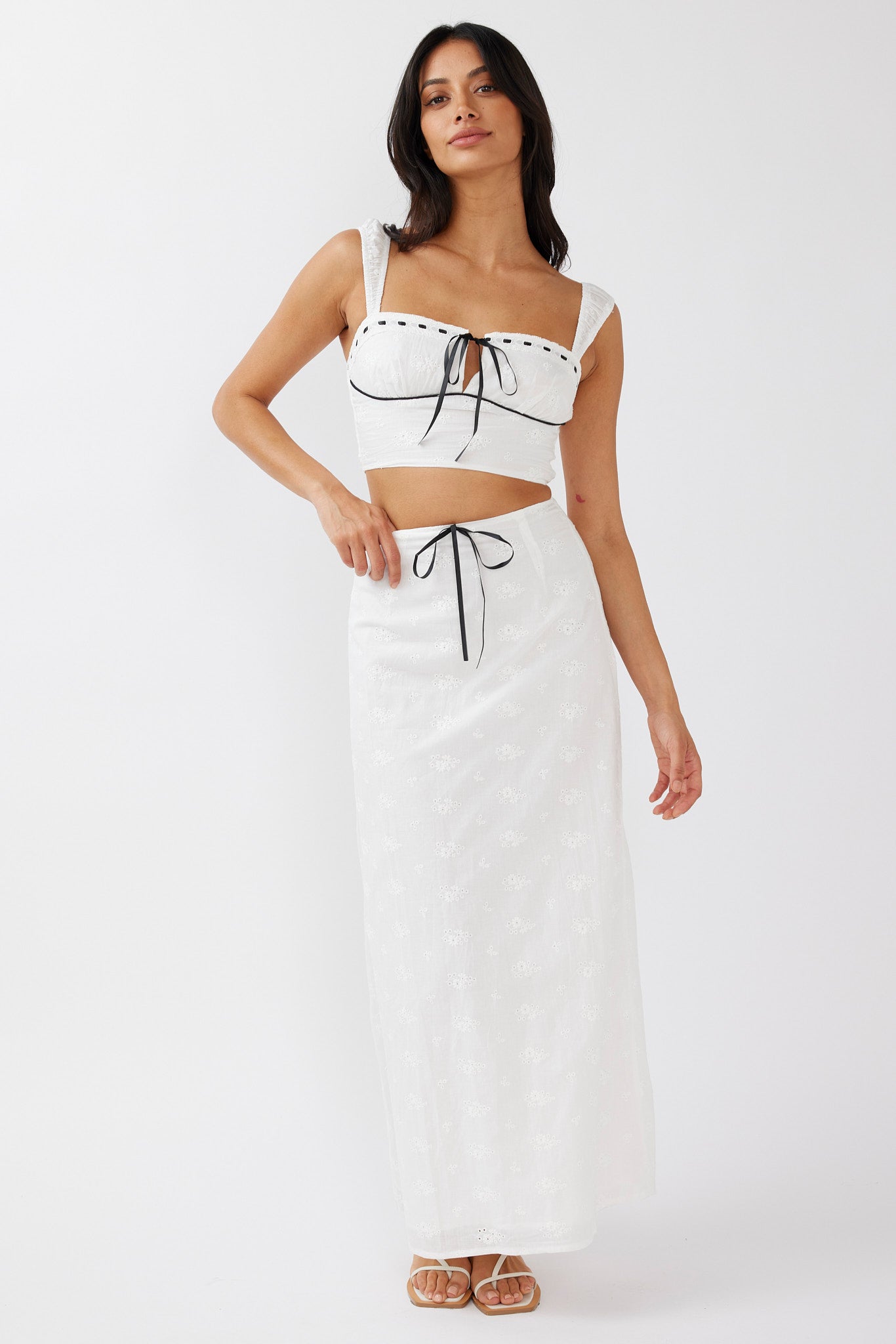 Helga Eyelet Embroidery Maxi Skirt White by Selfie Leslie Australia
