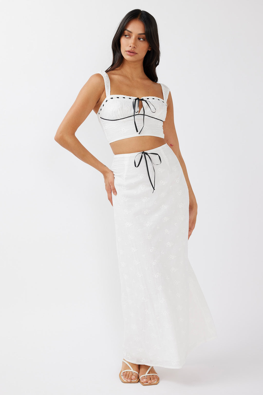 Helga Eyelet Embroidery Maxi Skirt White by Selfie Leslie Australia
