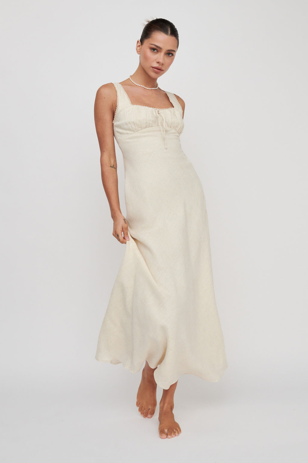 Carlee Gathered Bust Maxi Dress Oat by Selfie Leslie Australia