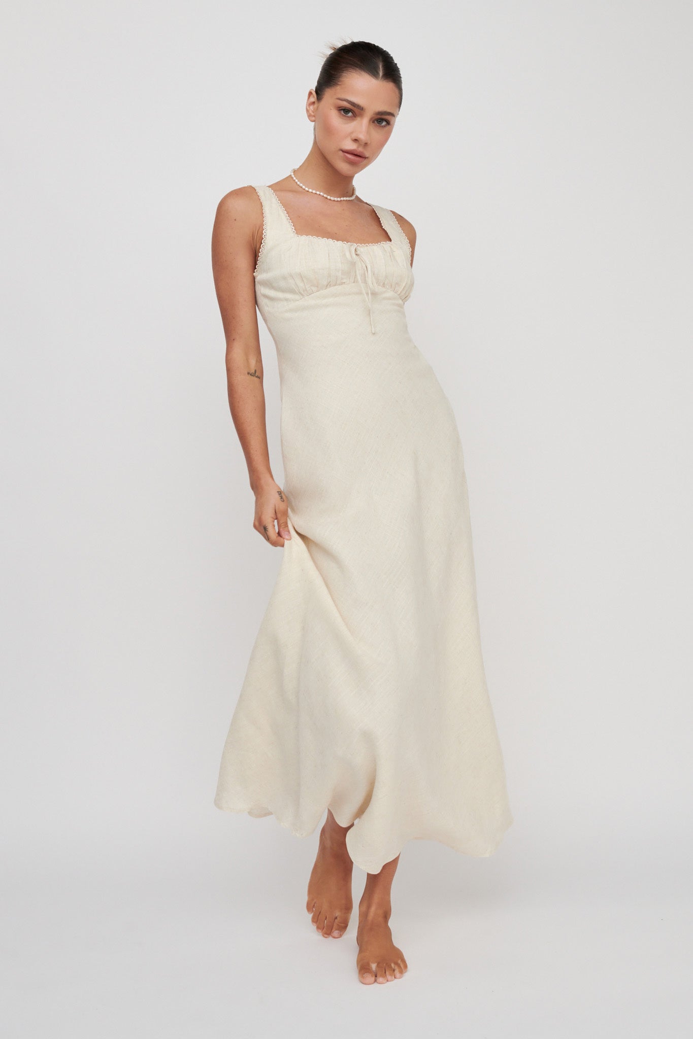 Carlee Gathered Bust Maxi Dress Oat by Selfie Leslie Australia