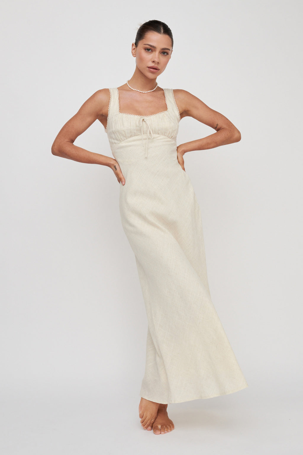 Carlee Gathered Bust Maxi Dress Oat by Selfie Leslie Australia